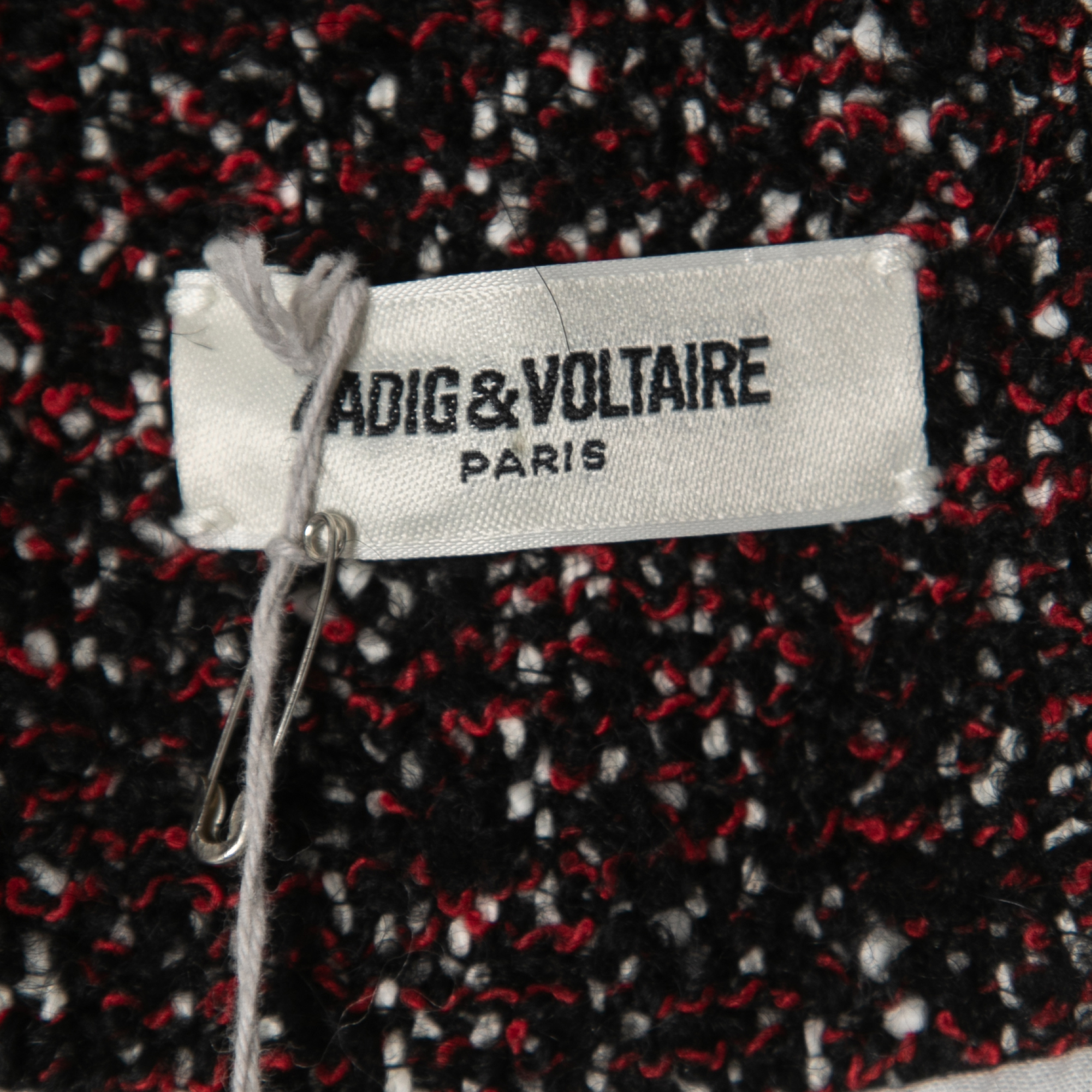 Zadig And Voltaire Black/Red Tweed Fringed Open Front Jacket M