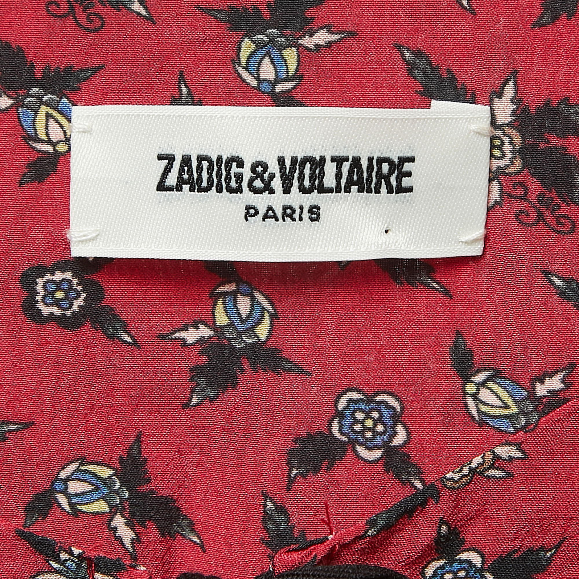 Zadig & Voltaire Red Floral Print Crepe Short Dress L