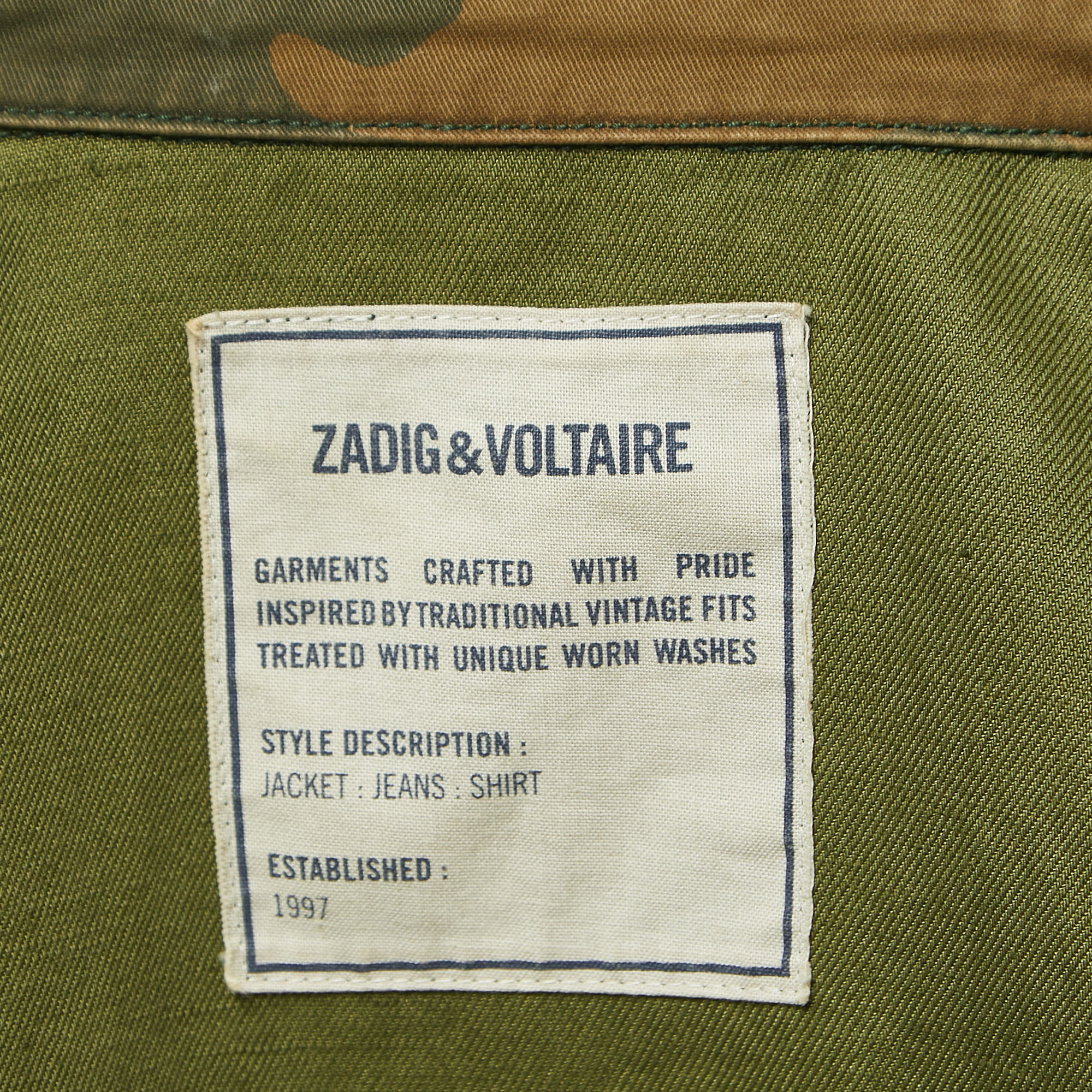Zadig & Voltaire Military Green Camouflage Cotton Blend Button Front Jacket XS