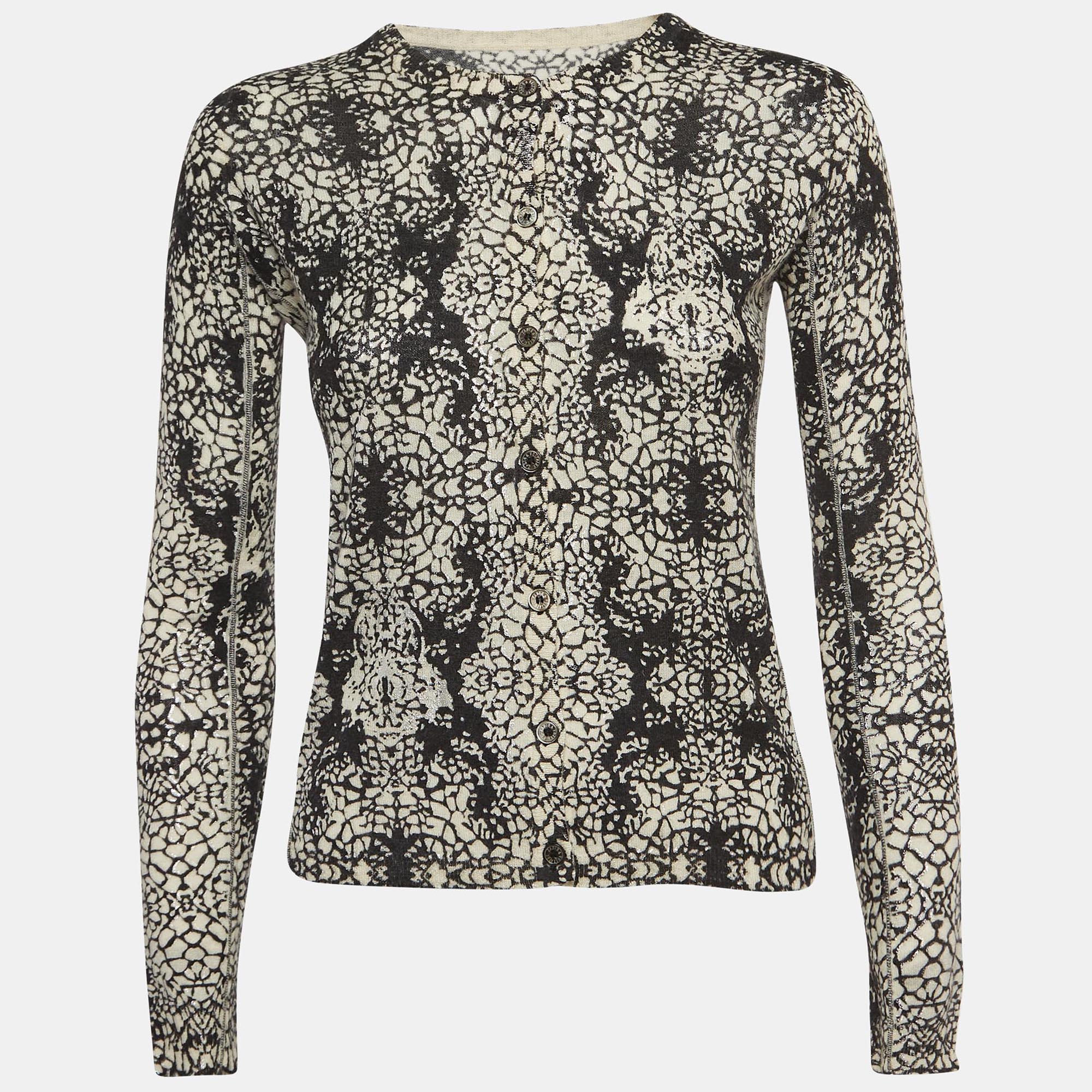 

Zadig & Voltaire Black/White Abstract Print Cashmere Buttoned Cardigan