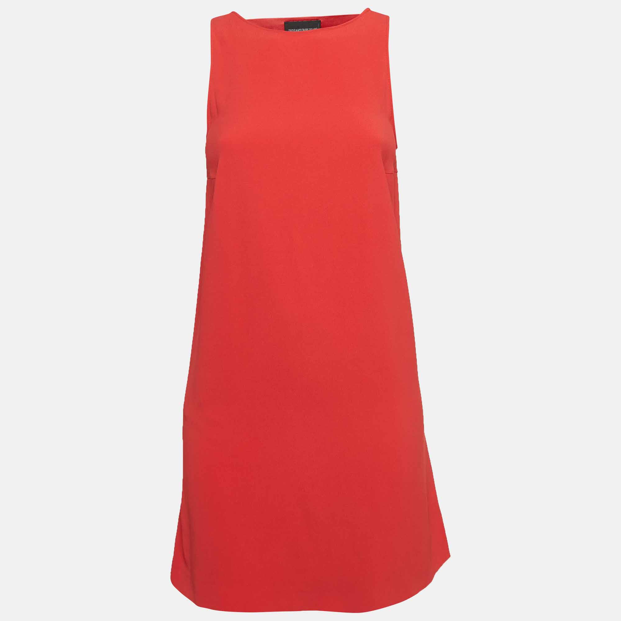 Zadig & voltaire red crepe cut-out detail sleeveless mini raff dress xs