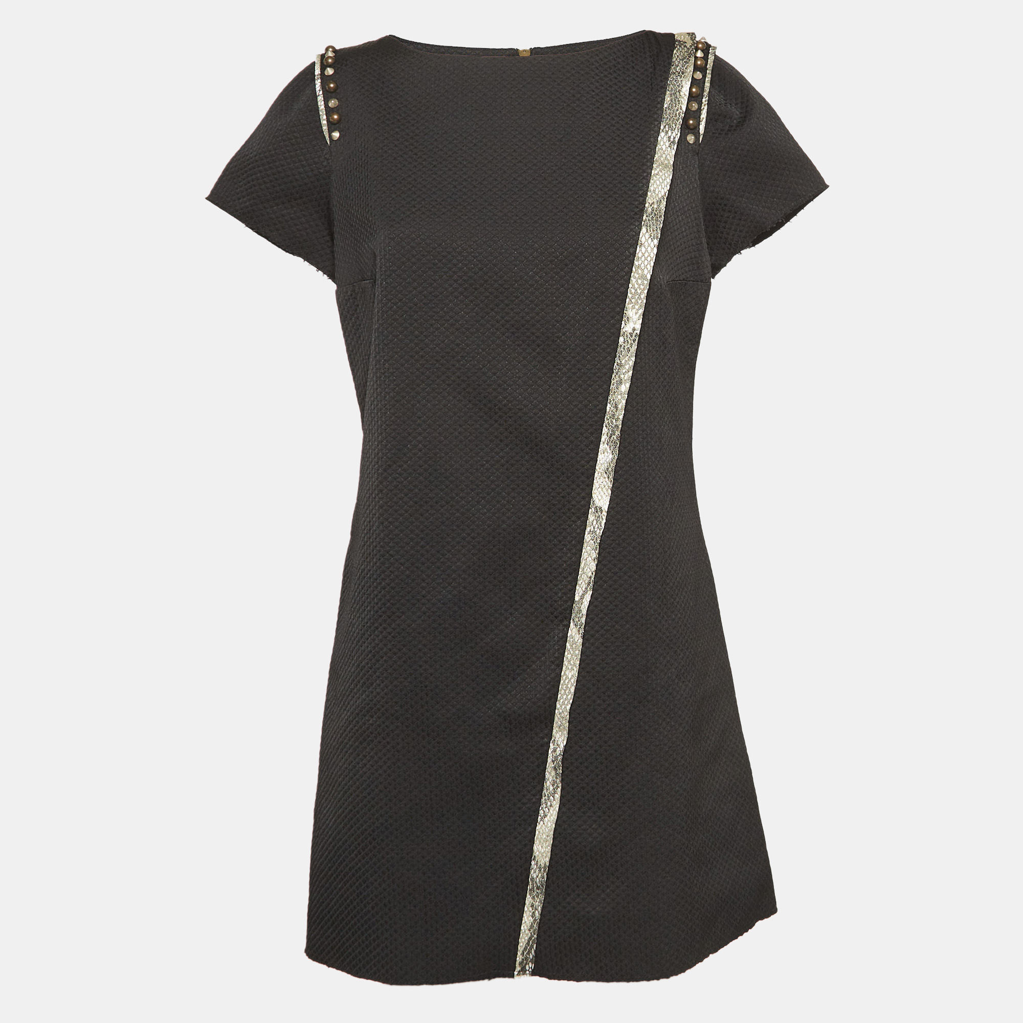 Zadig & voltaire black studded jacquard raw edge ranon bf dress m