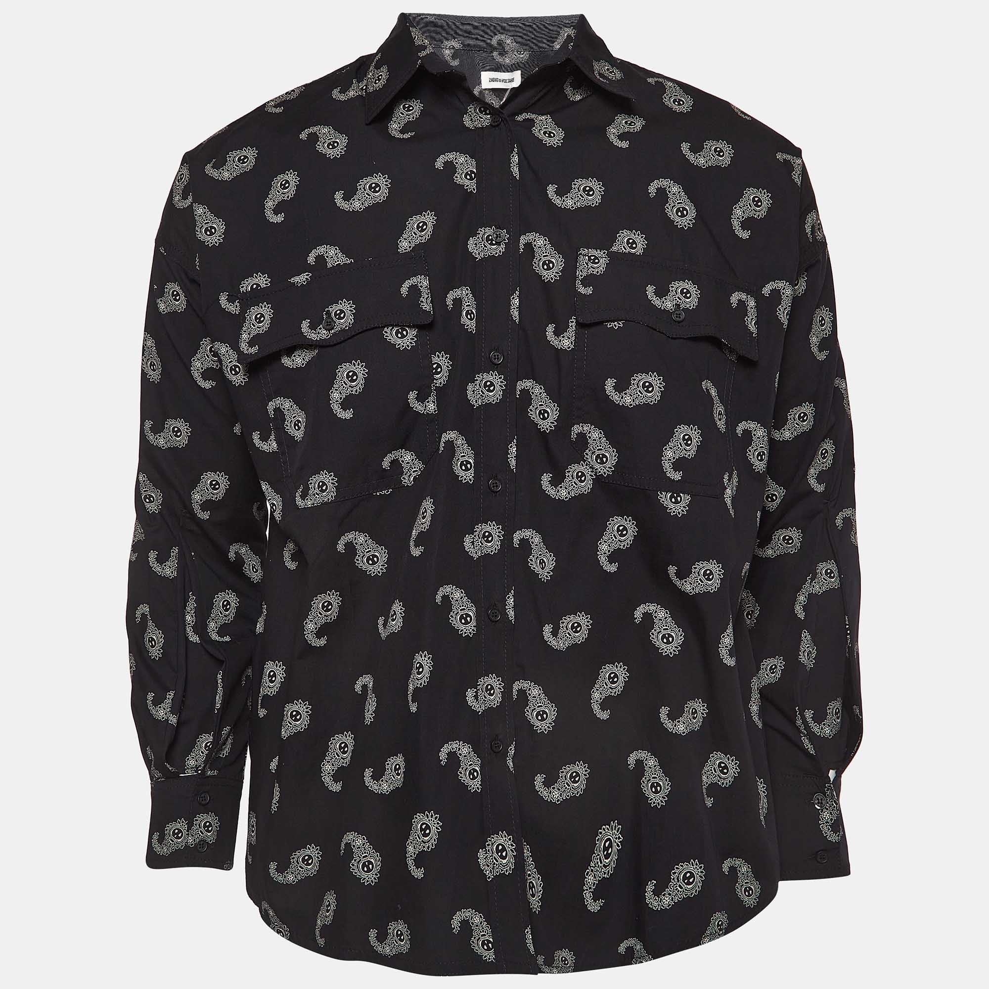 Zadig & voltaire black tamara paisley print cotton shirt xs