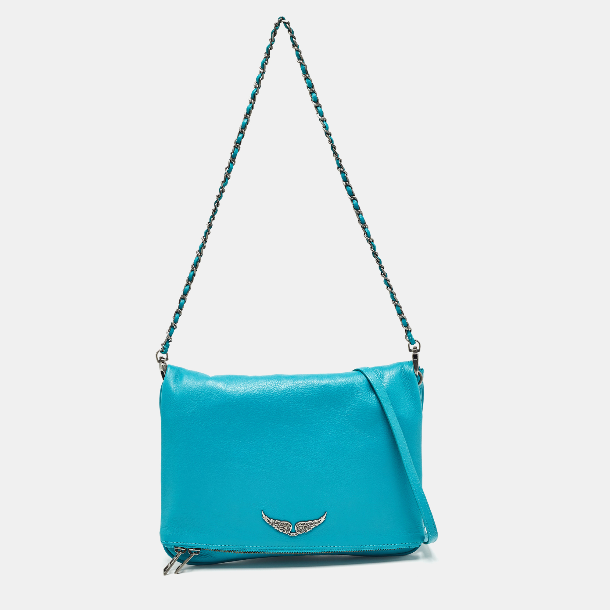 Zadig & voltaire blue leather rock fold over shoulder bag