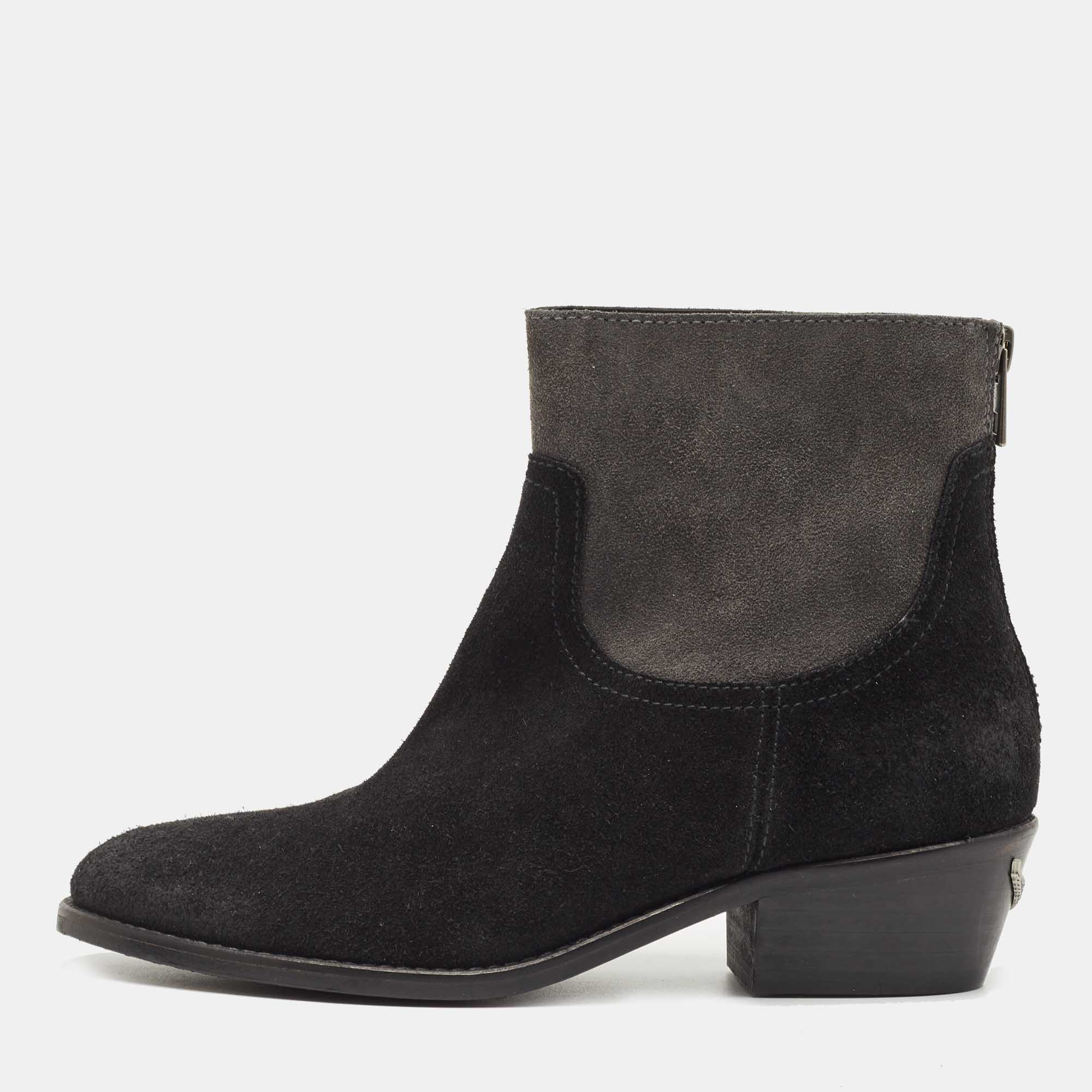 Zadig & voltaire black suede teddy ankle boots size 36