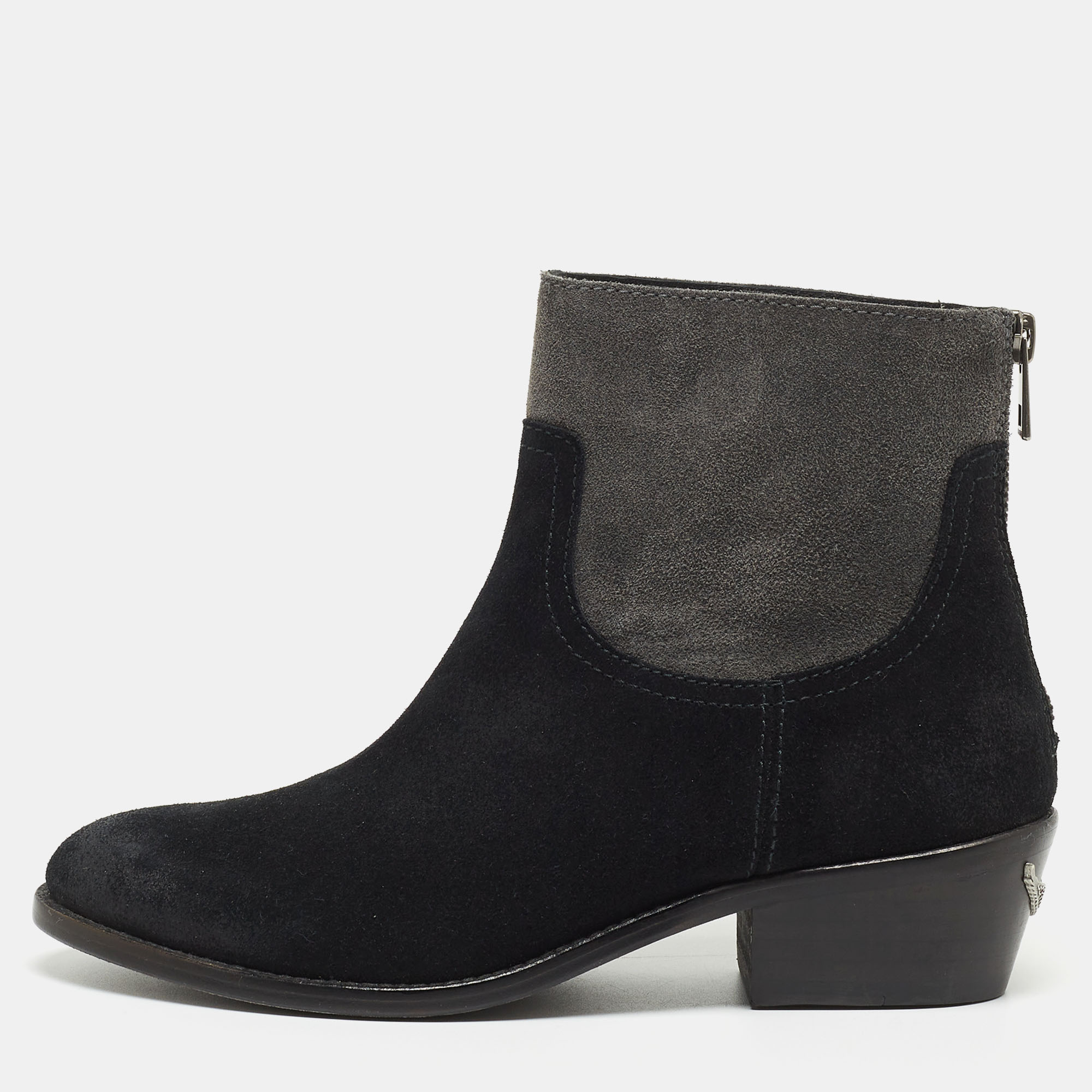 Zadig & voltaire black/grey suede ankle boots size 36