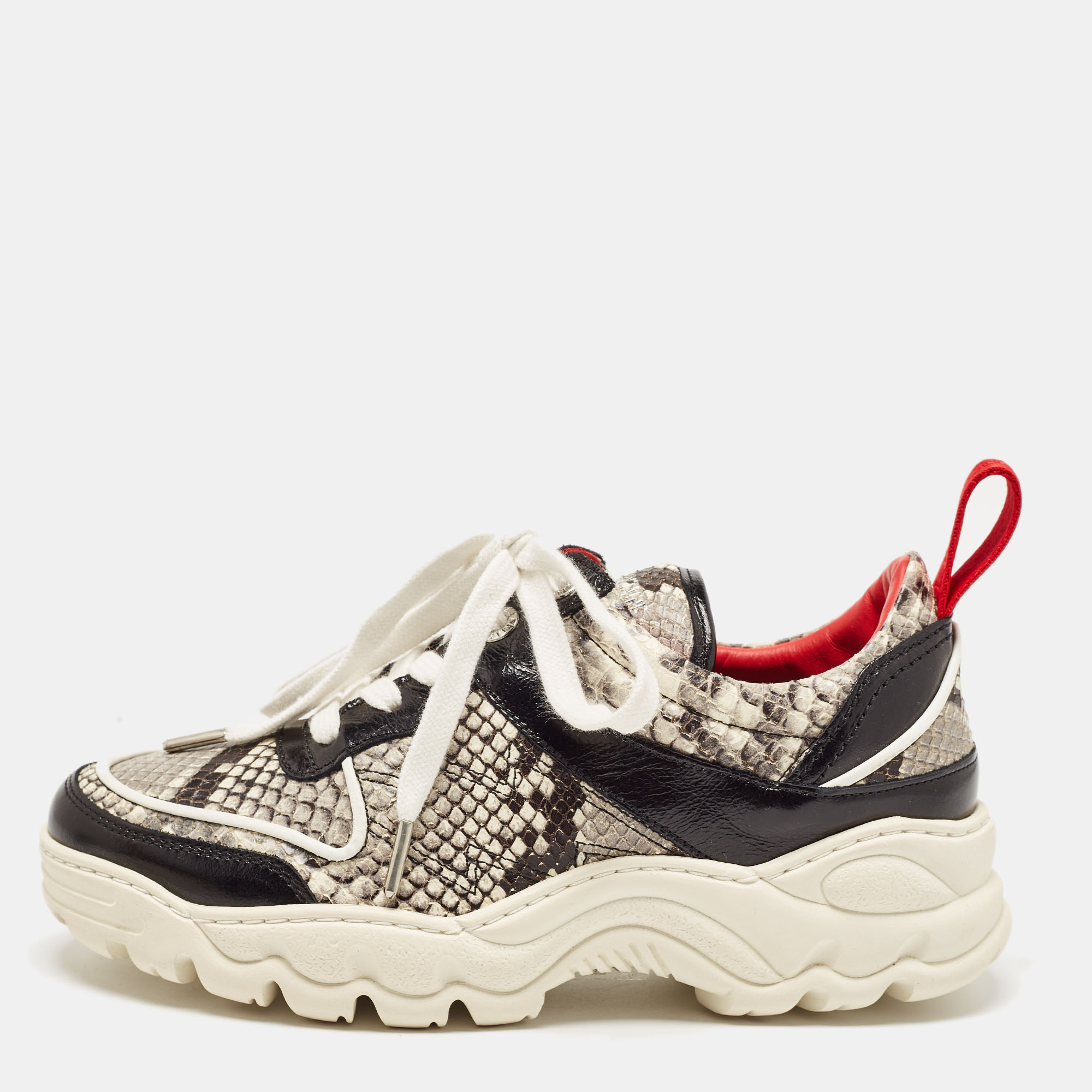 Zadig & voltaire zadig and voltaire black/white python embossed leather blaze sneakers size 38