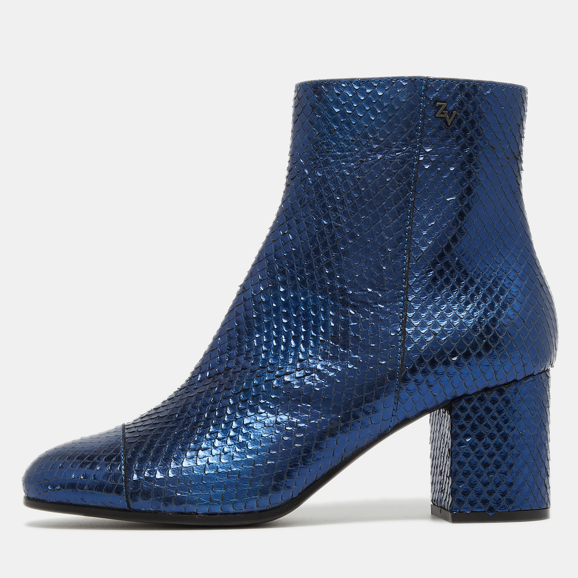 Zadig & voltaire metallic blue python ankle boots size 38