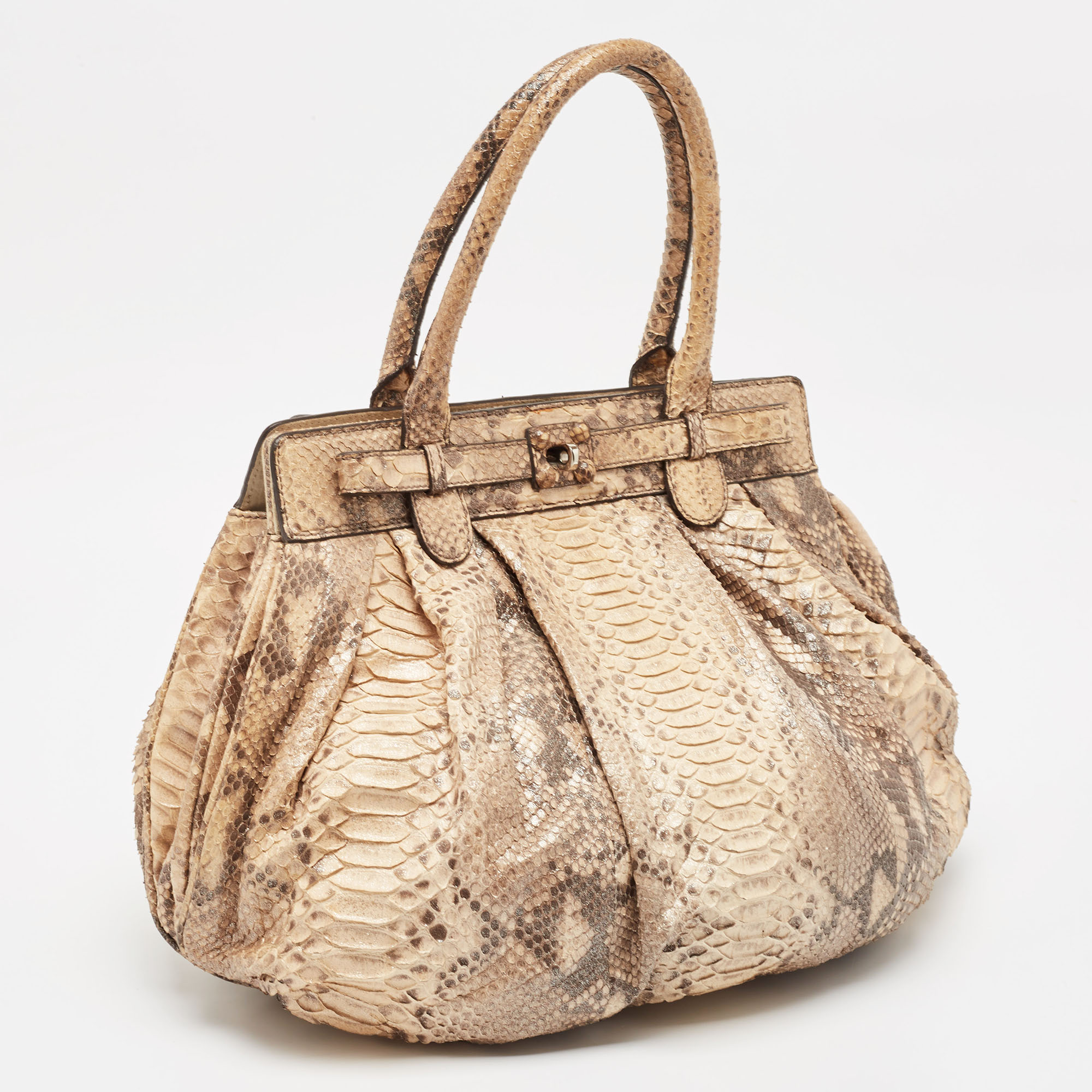 Zagliani Beige/Brown Shimmer Python Puffy Hobo