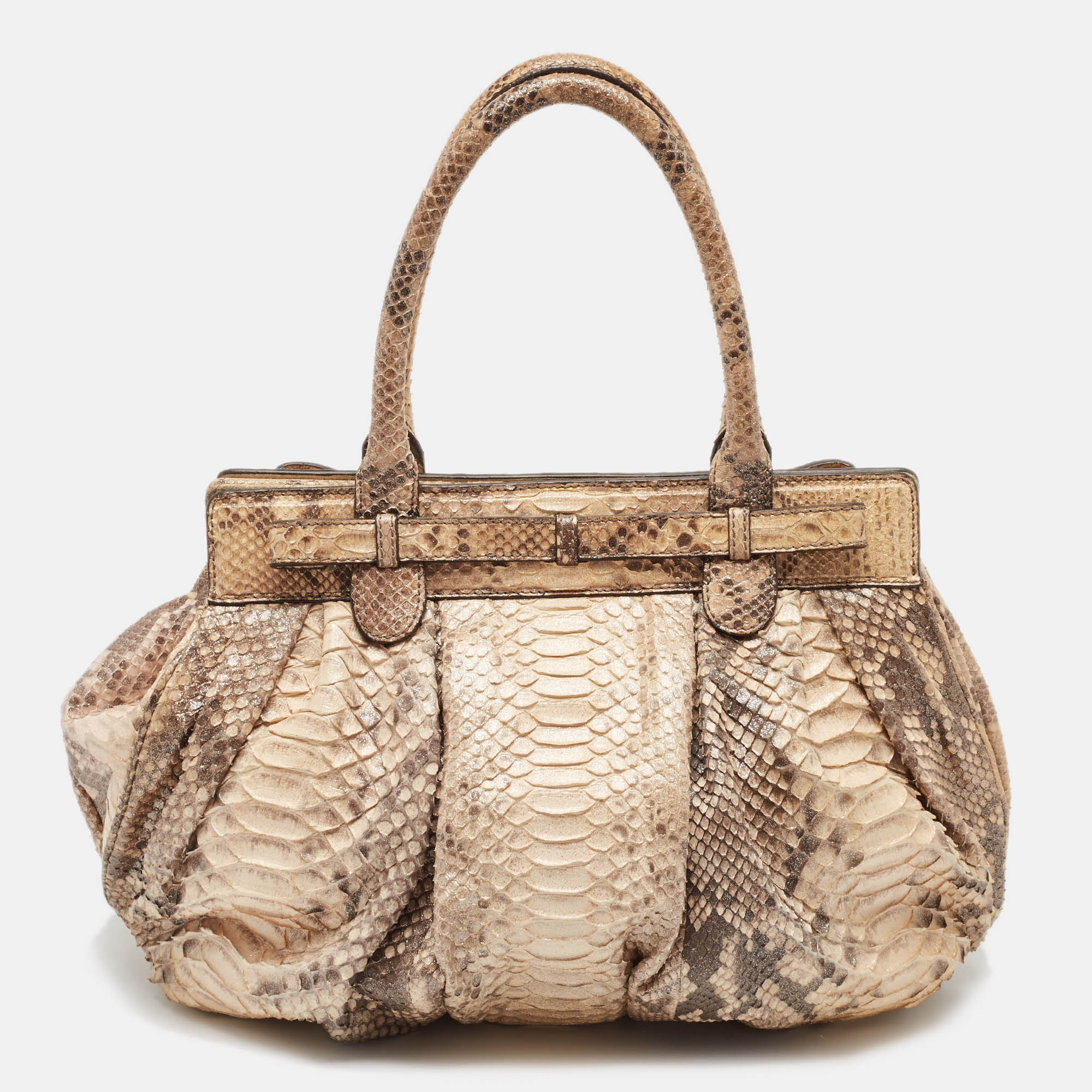 Zagliani Beige/Brown Shimmer Python Puffy Hobo