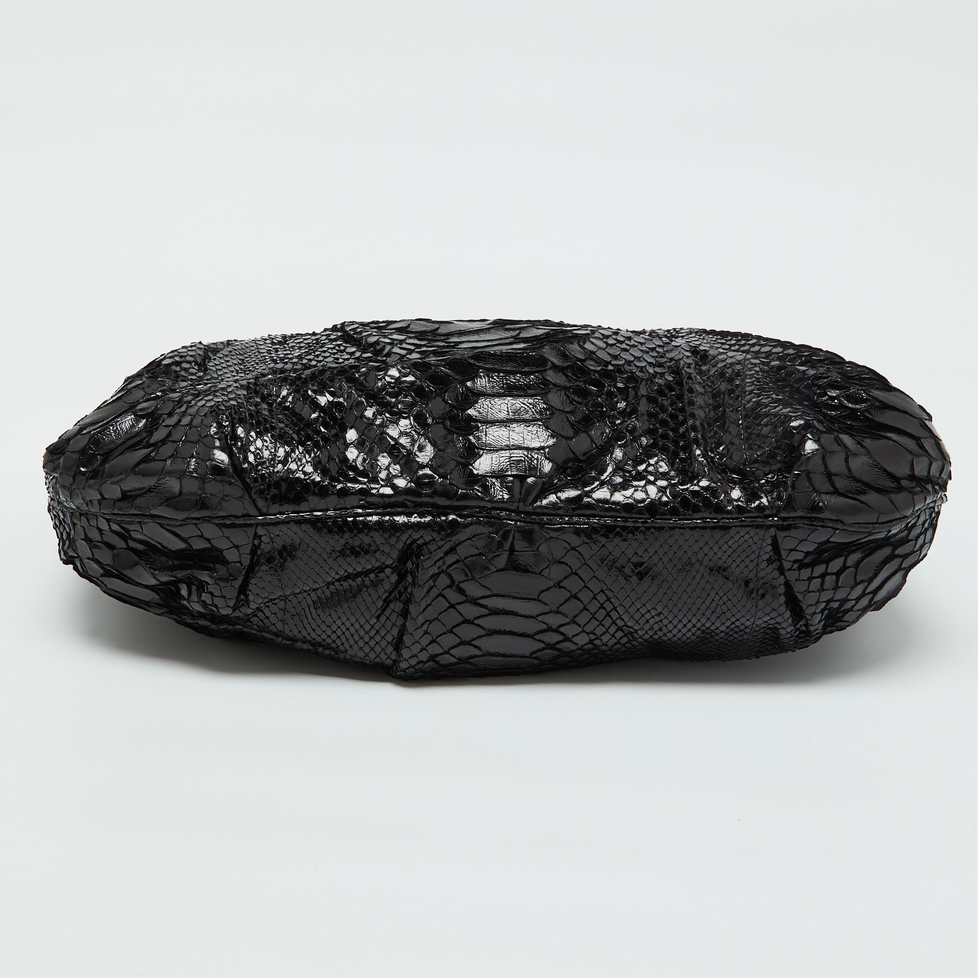 Zagliani Black Python Oversized Pouch Clutch