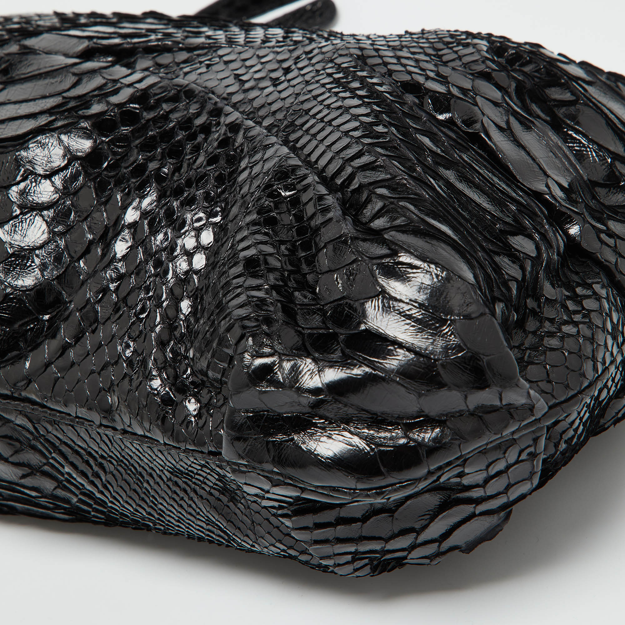 Zagliani Black Python Oversized Pouch Clutch