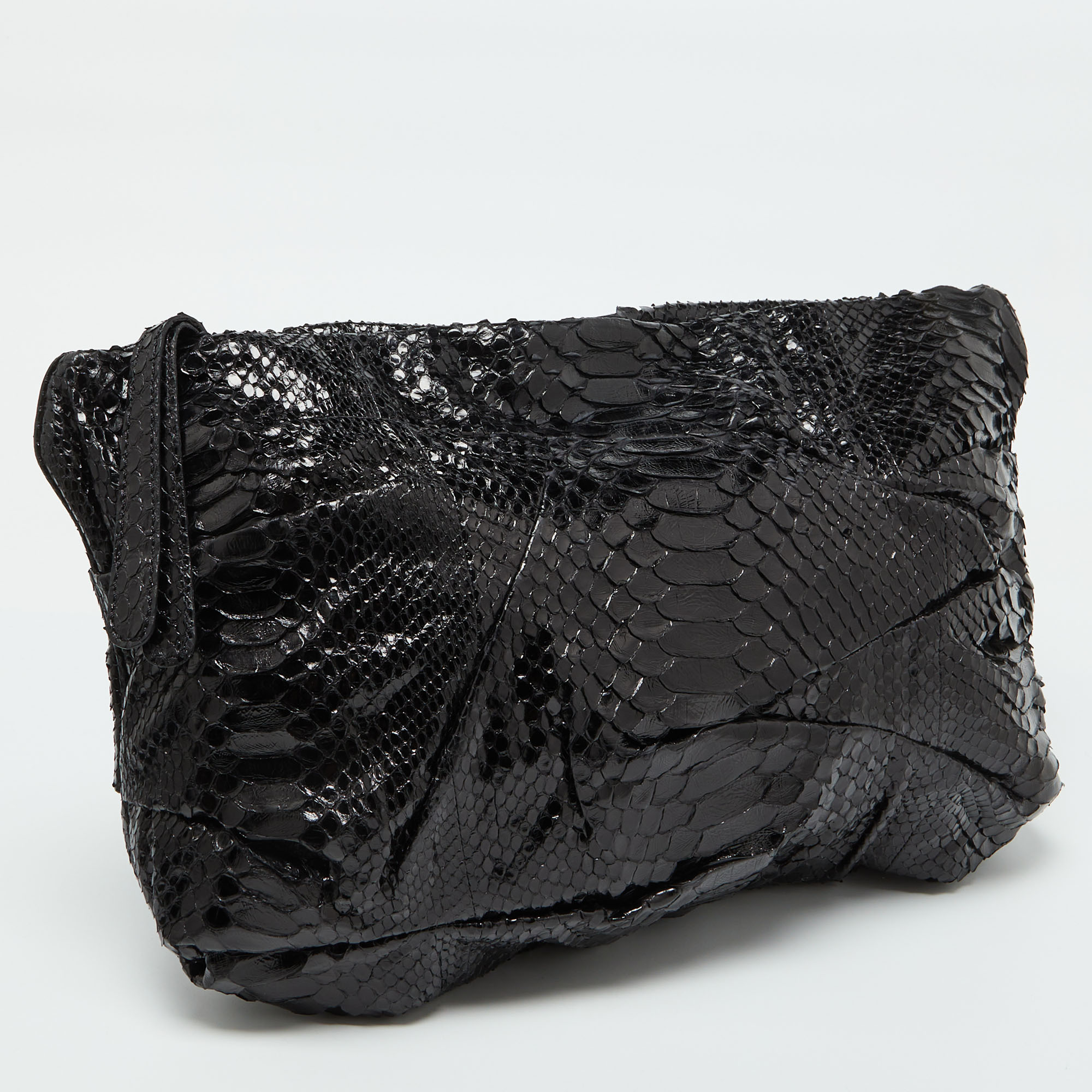 Zagliani Black Python Oversized Pouch Clutch