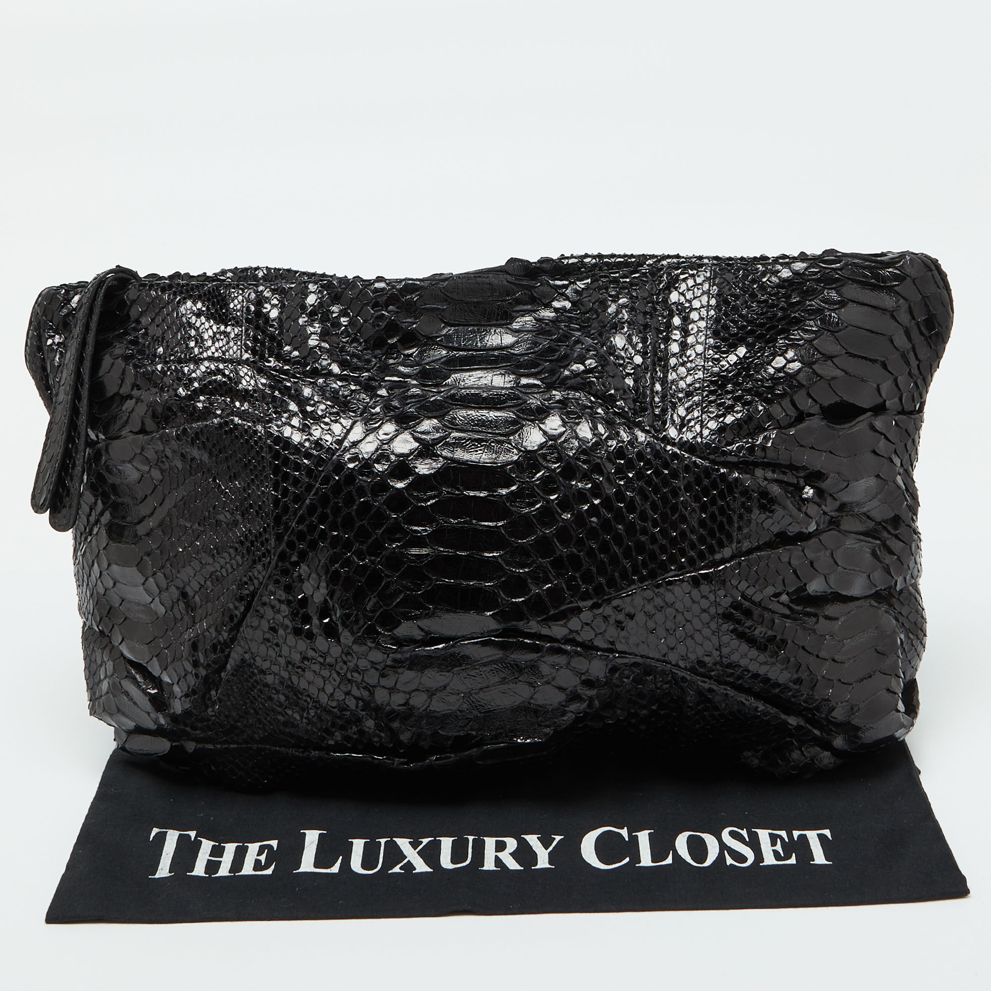 Zagliani Black Python Oversized Pouch Clutch