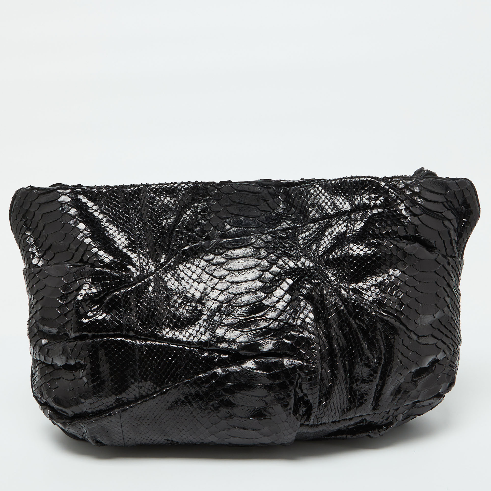 Zagliani Black Python Oversized Pouch Clutch