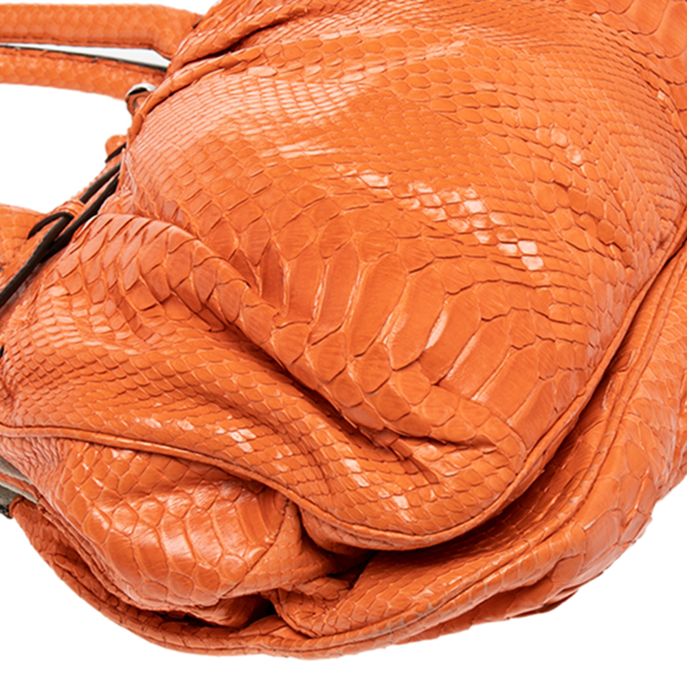 Zagliani Orange Python Leather Puffy Satchel