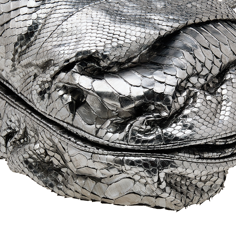 Zagliani Metallic Silver Python Puffy Hobo