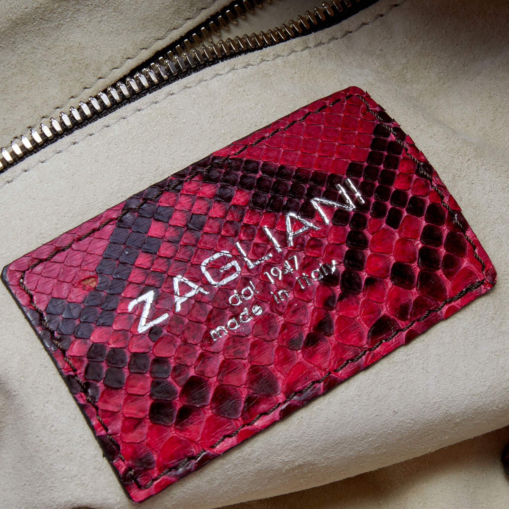 Zagliani Pink/Black Python Leather Oversized Clutch