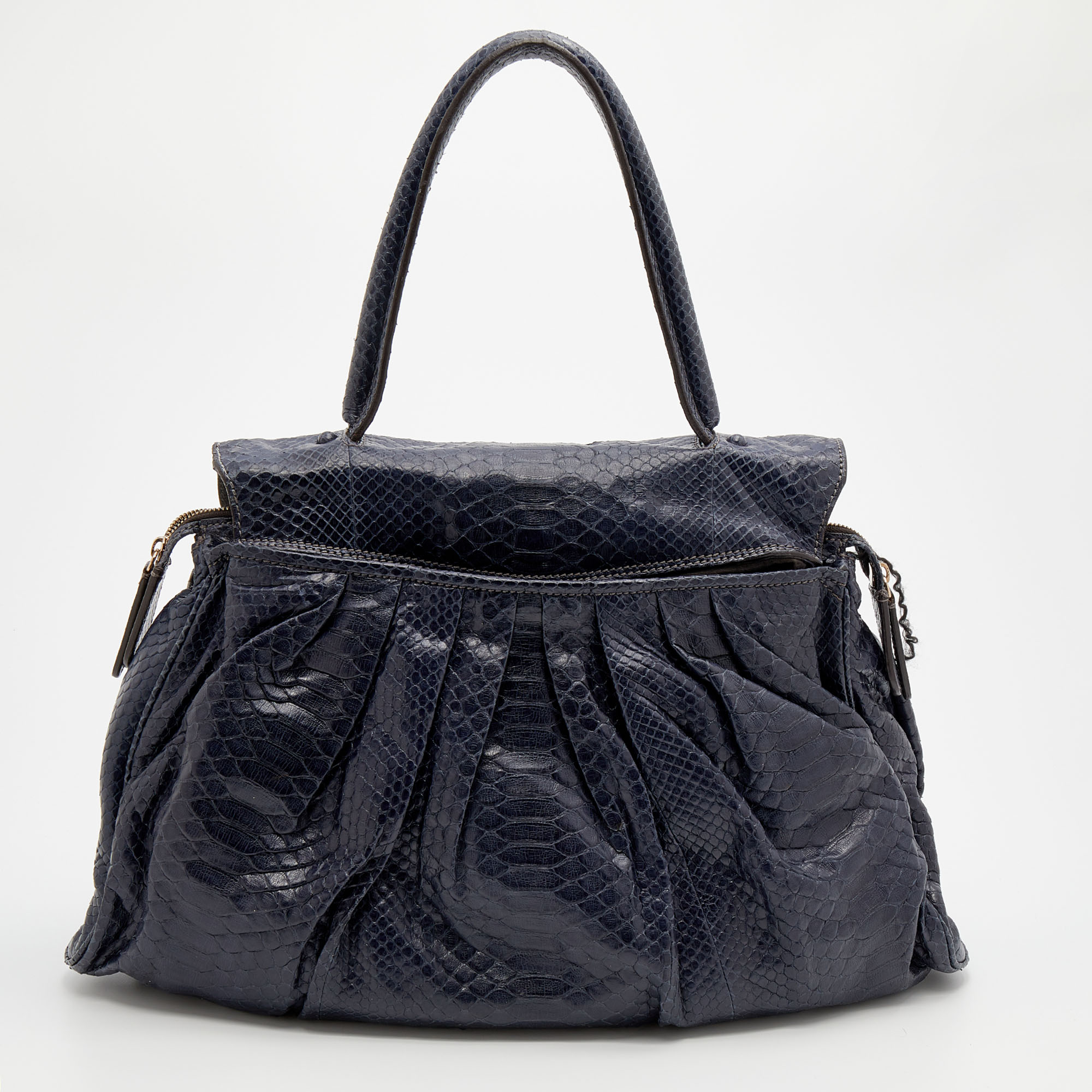 Zagliani Blue Python Procida Top Handle Bag
