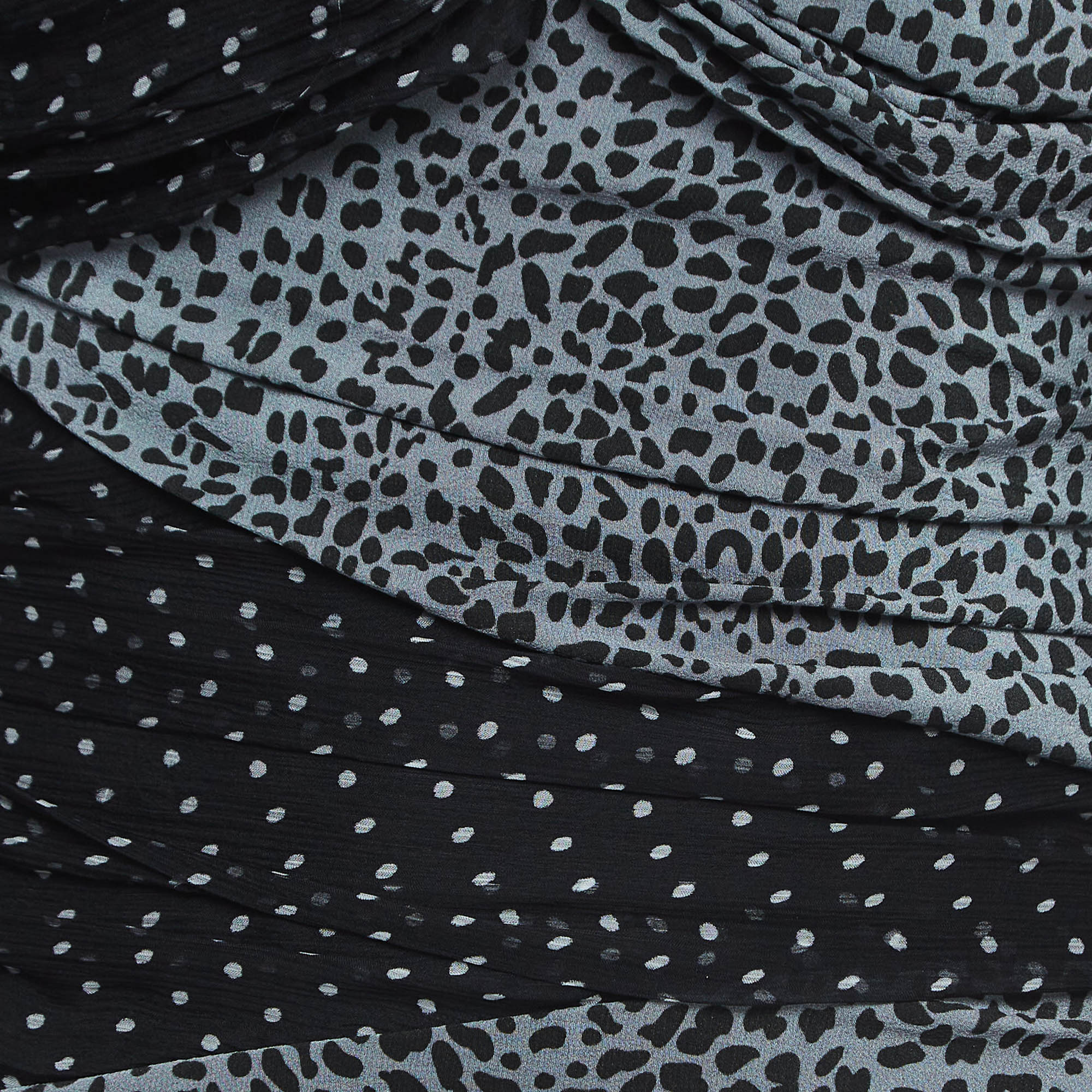 Zeynep Arcay Black Printed Chiffon Ruched Mini Dress S