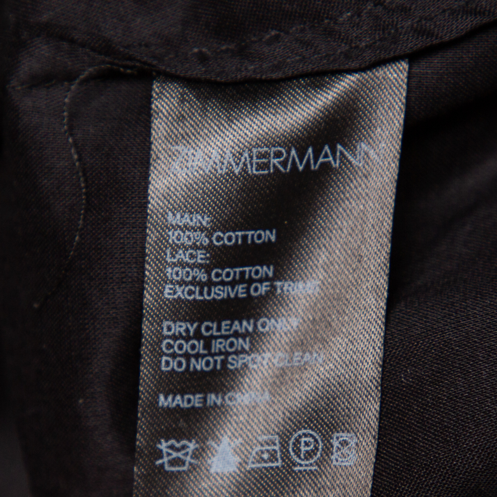 Zimmermann Black Paneled Cotton Lace Trim Ruffled Tiered Midi Skirt S
