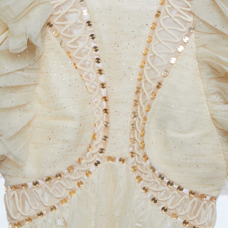 Zimmermann Cream Embellished Glitter Tulle Dancer Ruffled Top XS