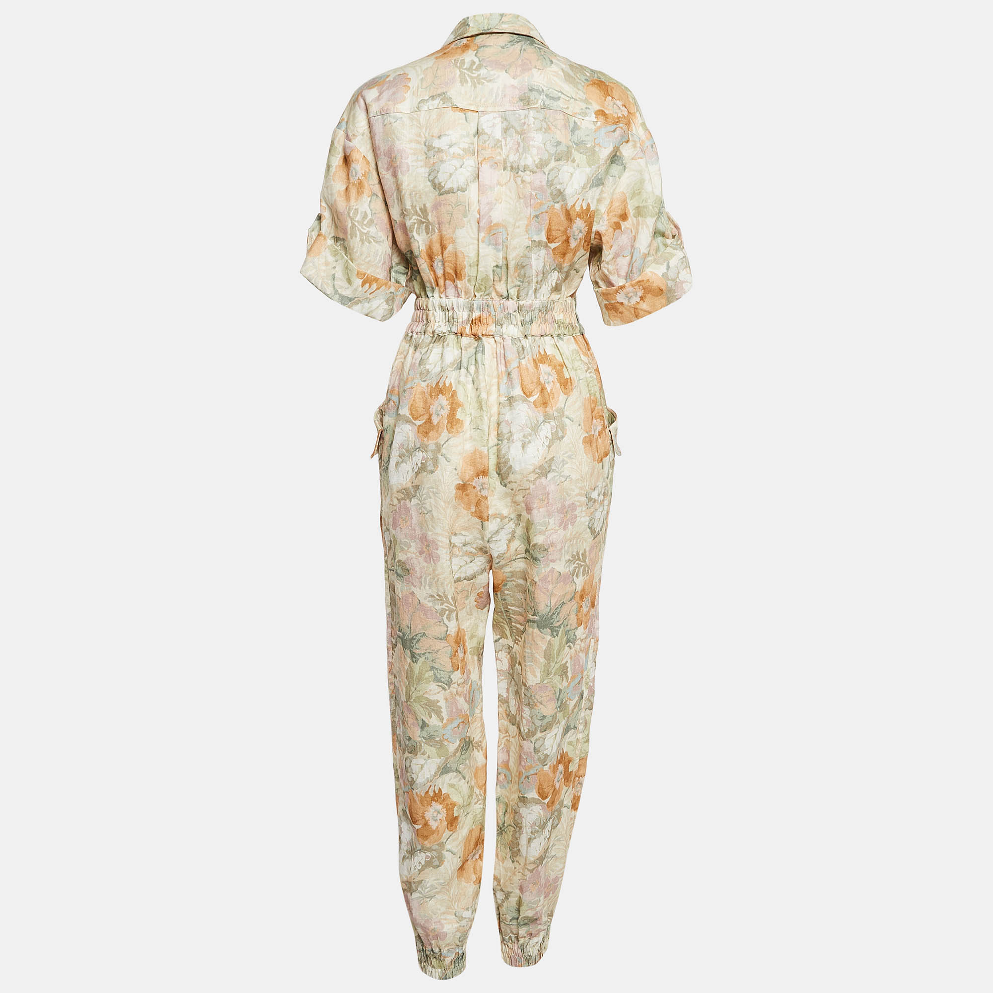 Zimmermann Beige Floral Print Linen Belted Jumpsuit S