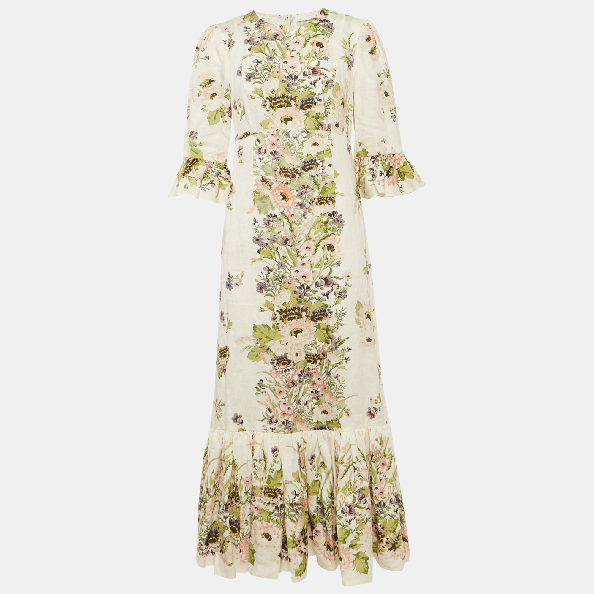 Zimmermann White Floral Print Linen Halliday Frill Sleeve Dress M
Zimmermann White Floral Print Linen Halliday Frill Sleeve Dress M