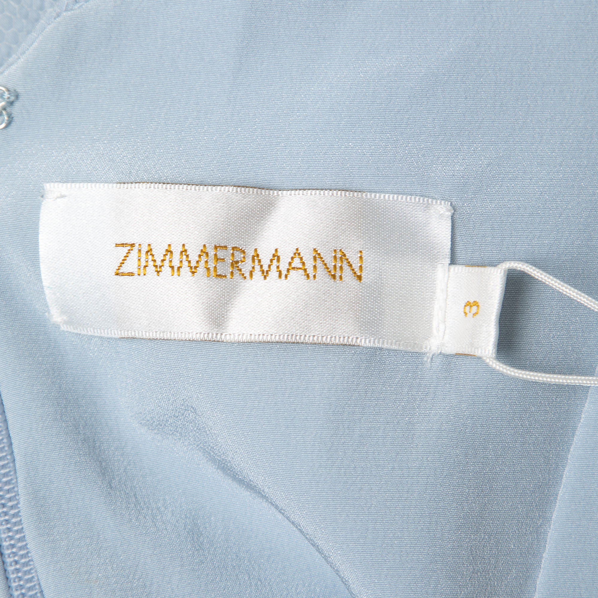 Zimmermann Blue Floral Lace Draped Plunge Midi Dress L