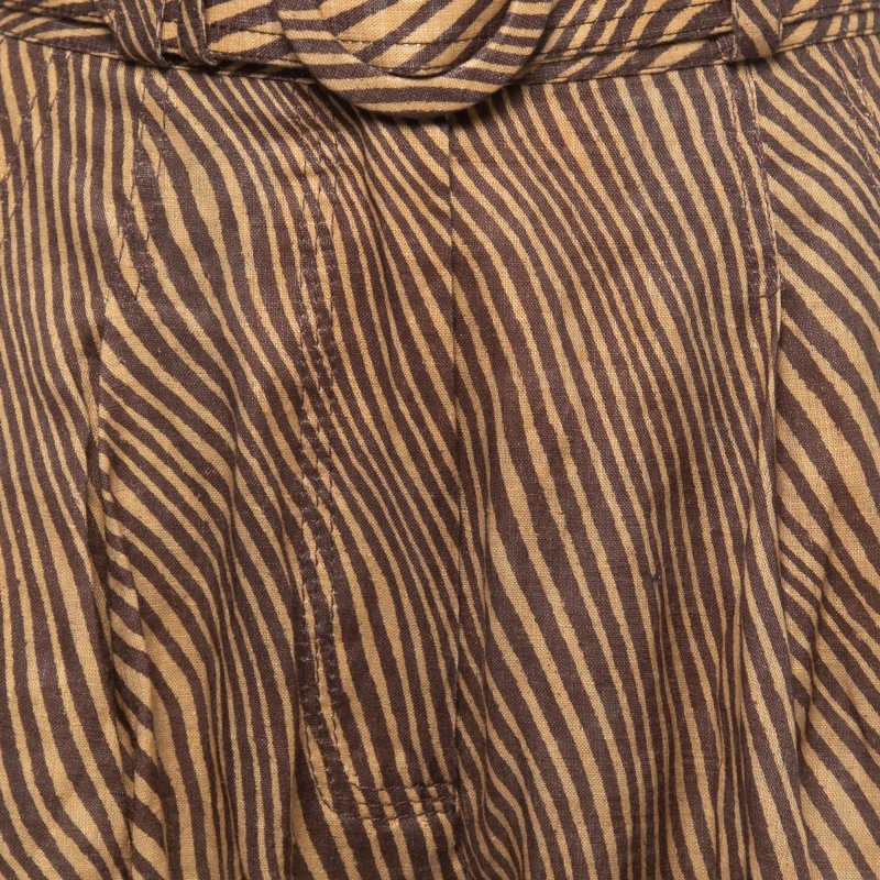Zimmermann Brown Animal Printed Linen Belted High Waist Cuffed Shorts S