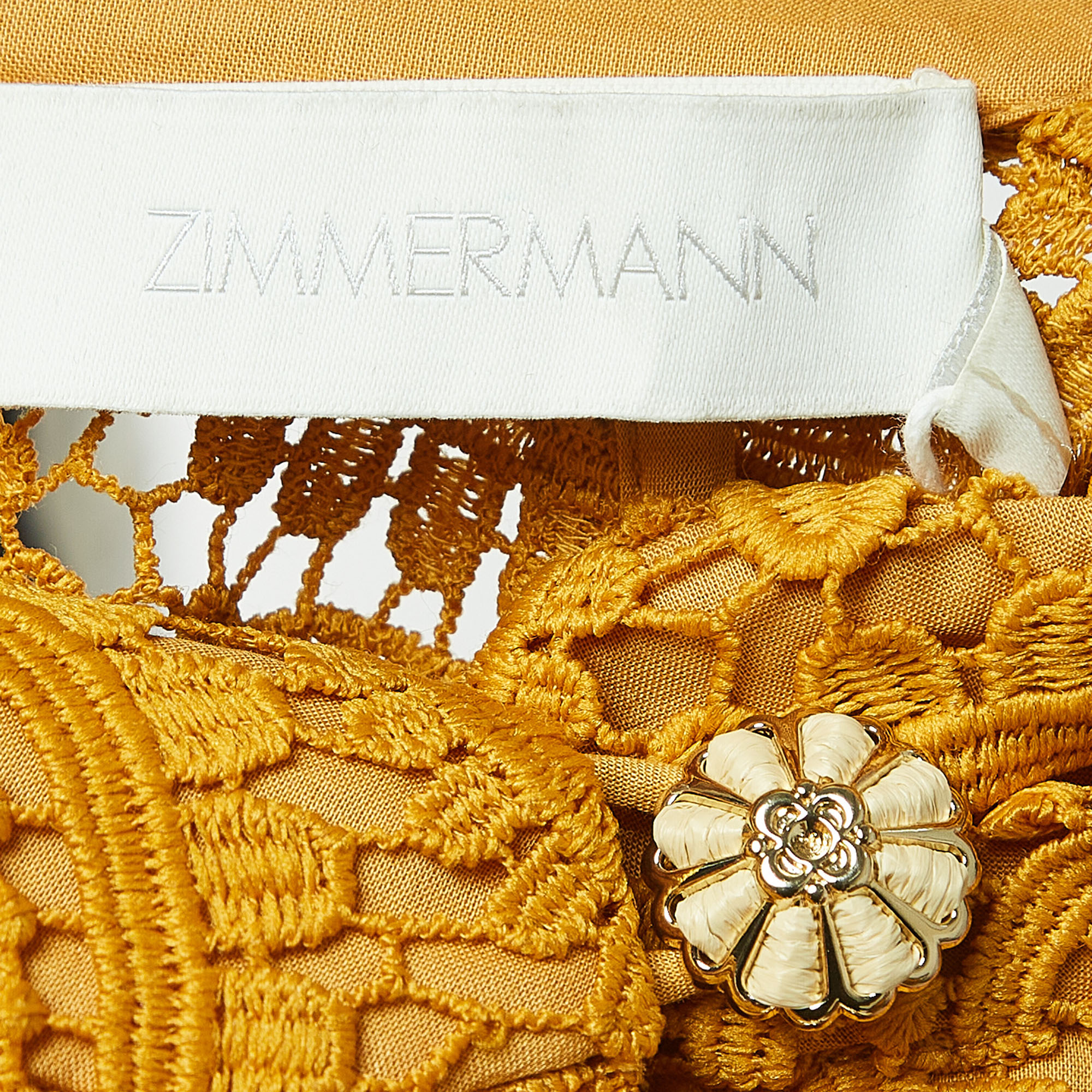 Zimmermann Yellow Paisley Lace Anneke Mini Dress M