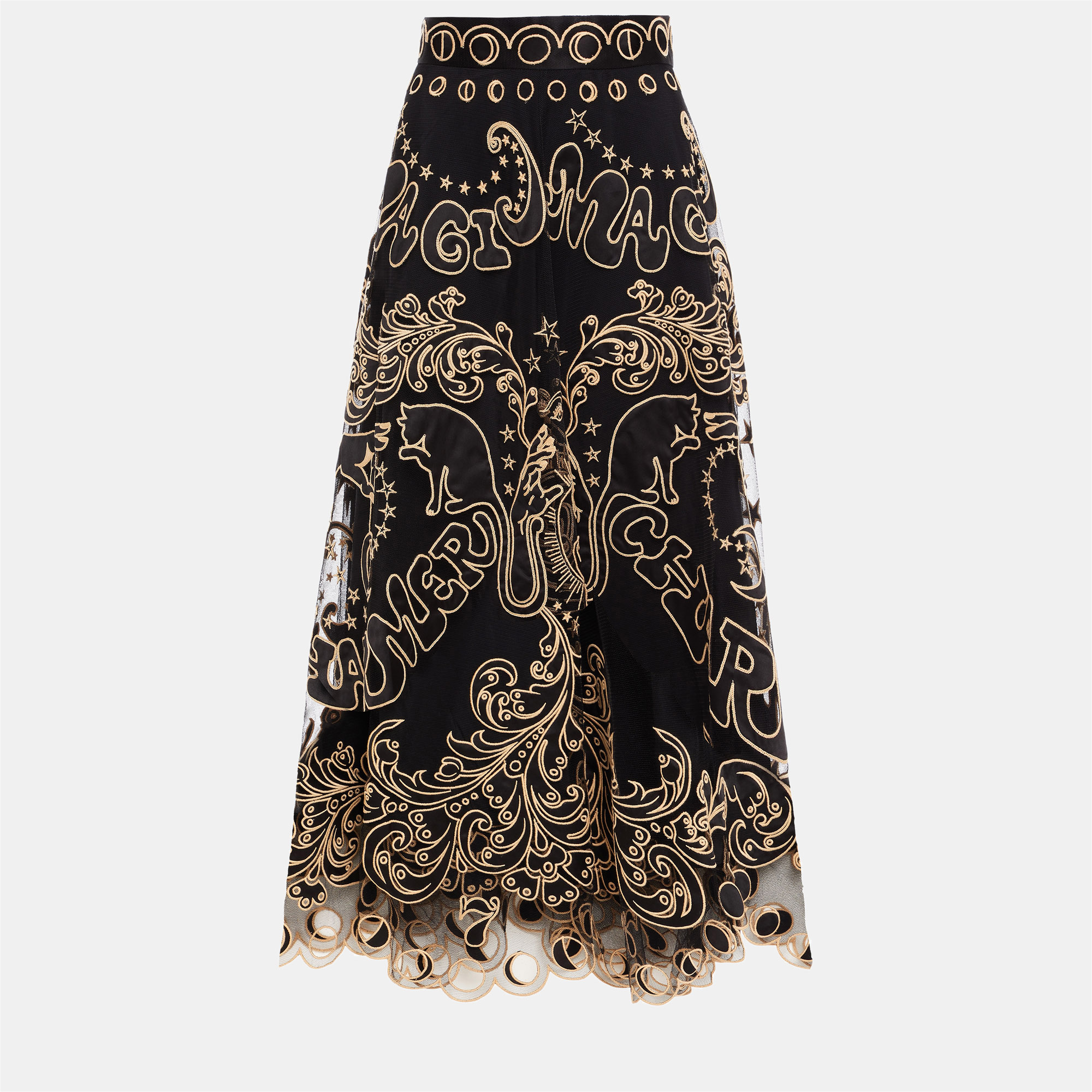 Zimmermann black embroidered tulle midi skirt m