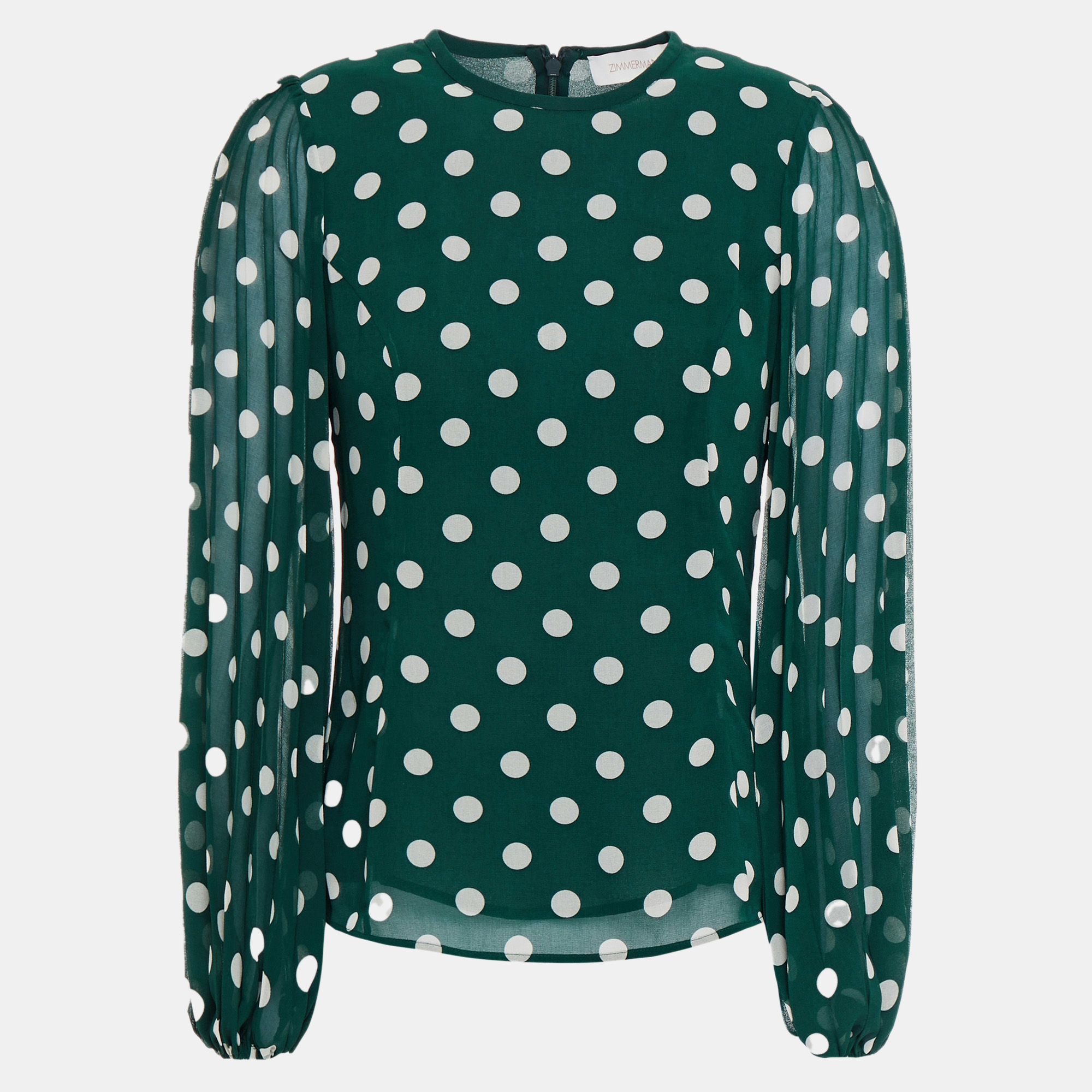 Zimmermann green polka dot crepe long sleeve blouse xxs (size 0p)