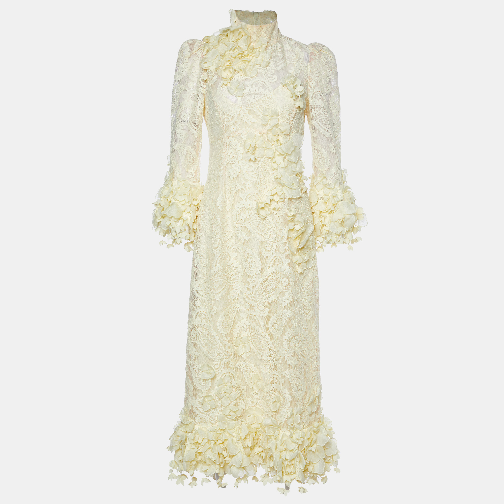 Zimmermann yellow embellished floral lace midi dress s