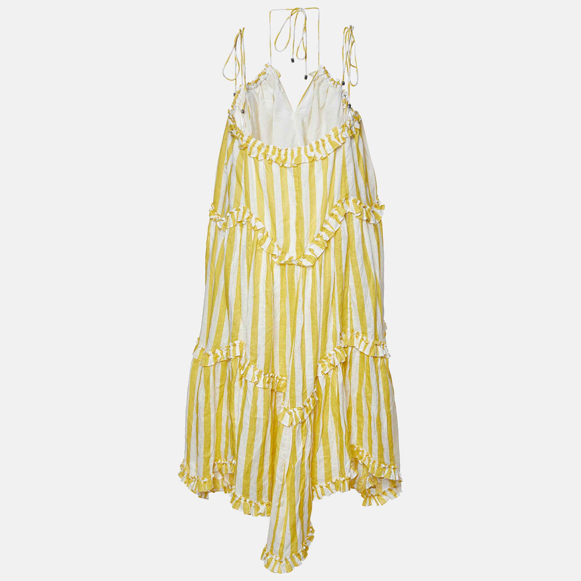 Zimmermann Yellow Stripe Print Linen Flared Dress S