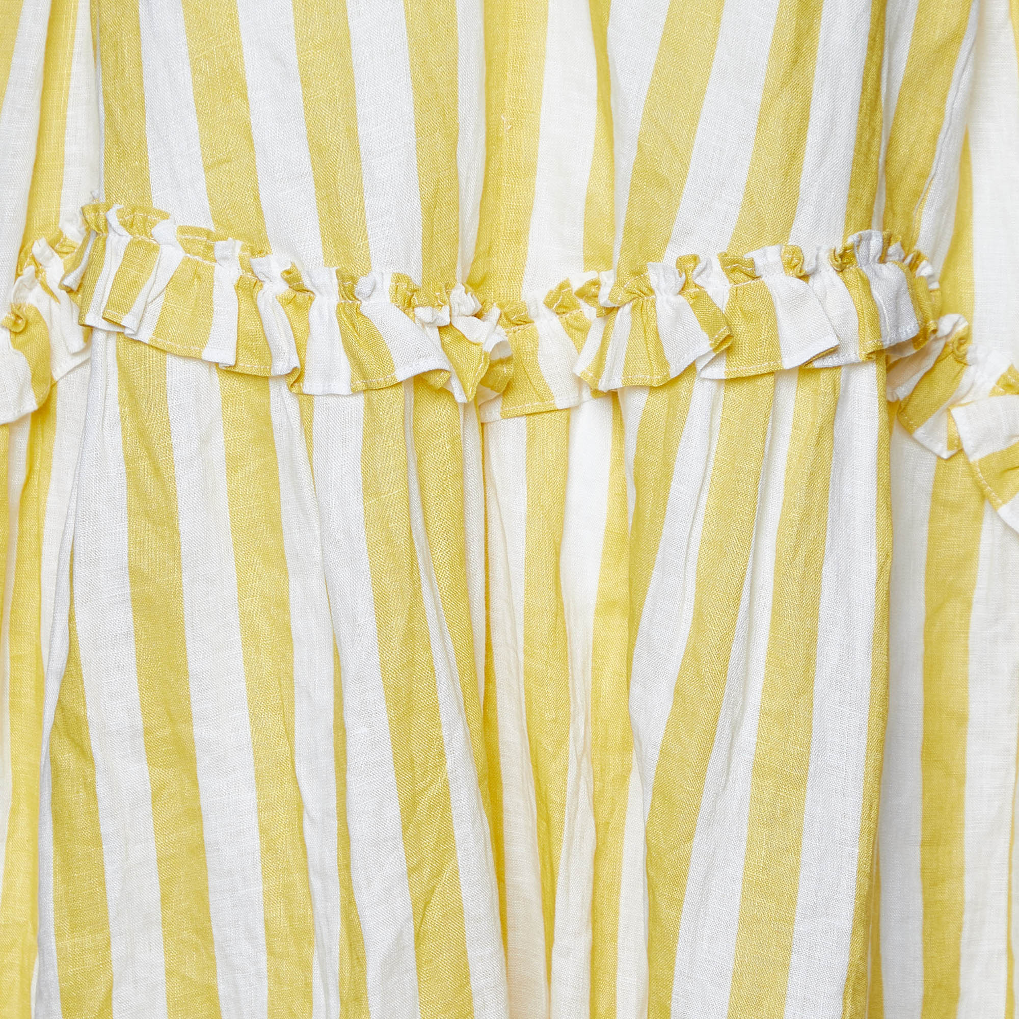 Zimmermann Yellow Stripe Print Linen Flared Dress S