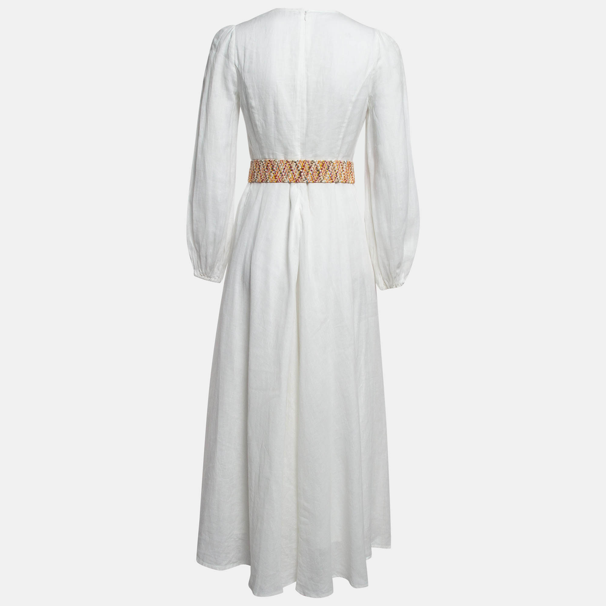 Zimmermann White Linen Belted Flared Maxi Dress M