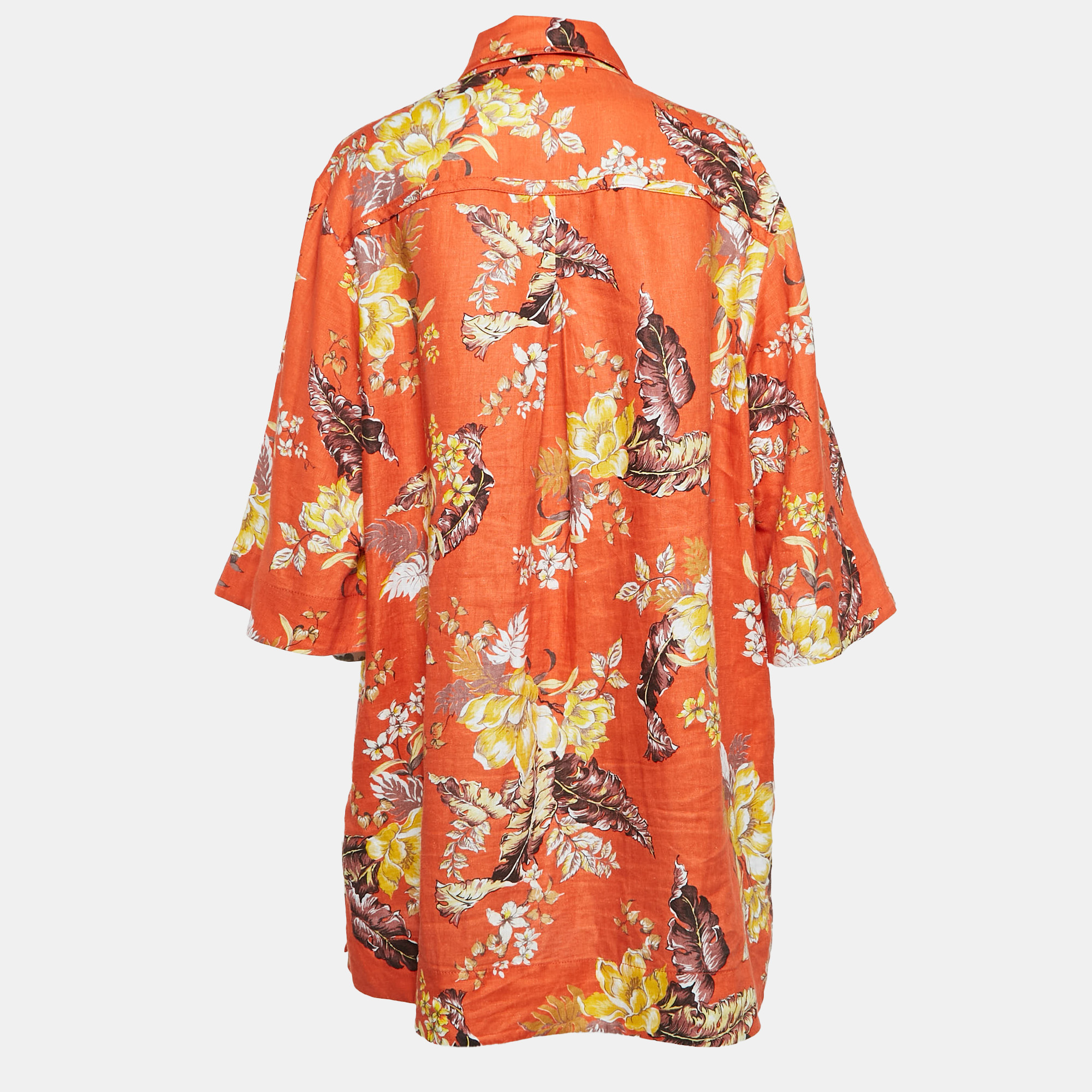 Zimmermann Orange Matchmaker Floral Print Linen Mini Dress L