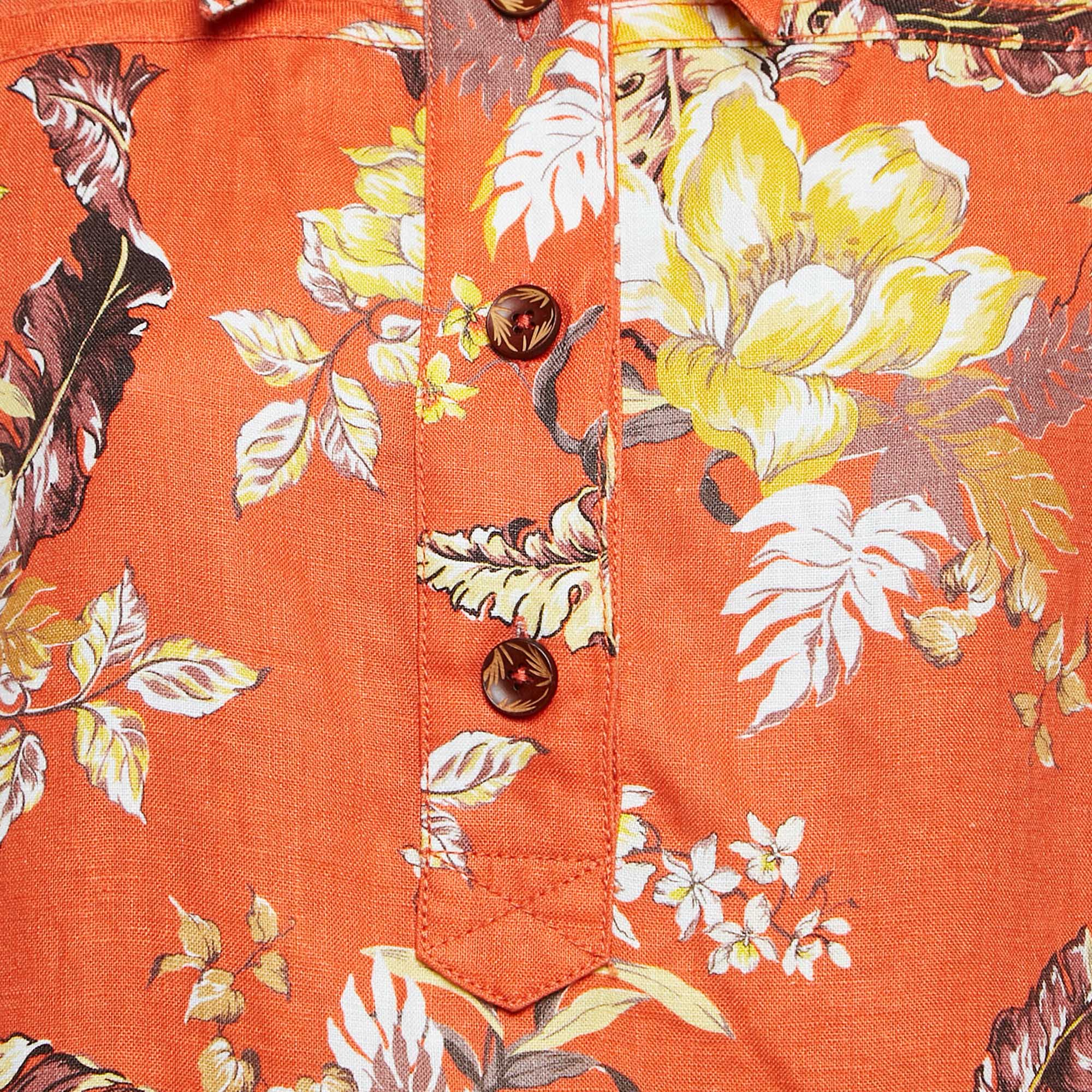 Zimmermann Orange Matchmaker Floral Print Linen Mini Dress L