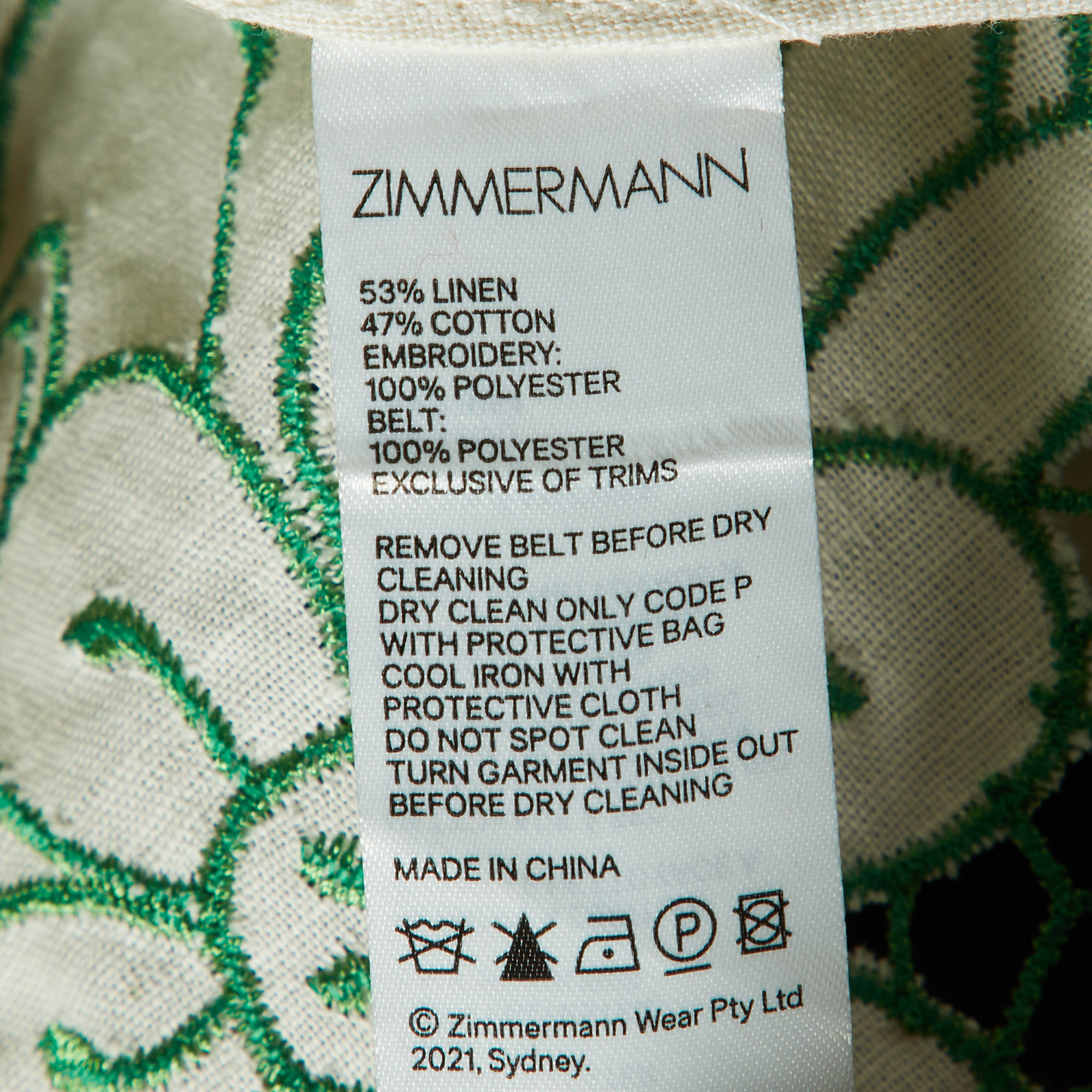 Zimmermann Cream Teddy Floral Embroidered Linen & Cotton Midi Dress L