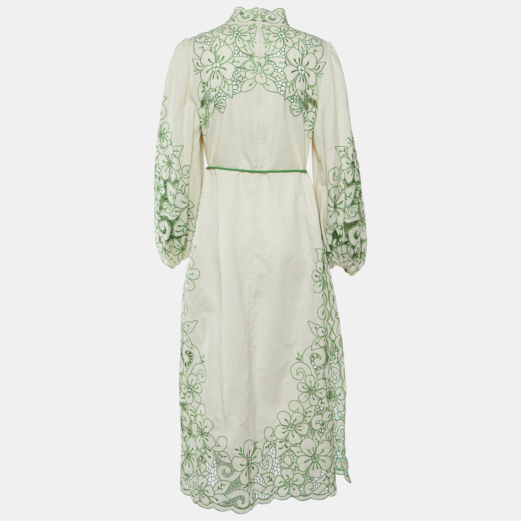 Zimmermann Cream Teddy Floral Embroidered Linen & Cotton Midi Dress L