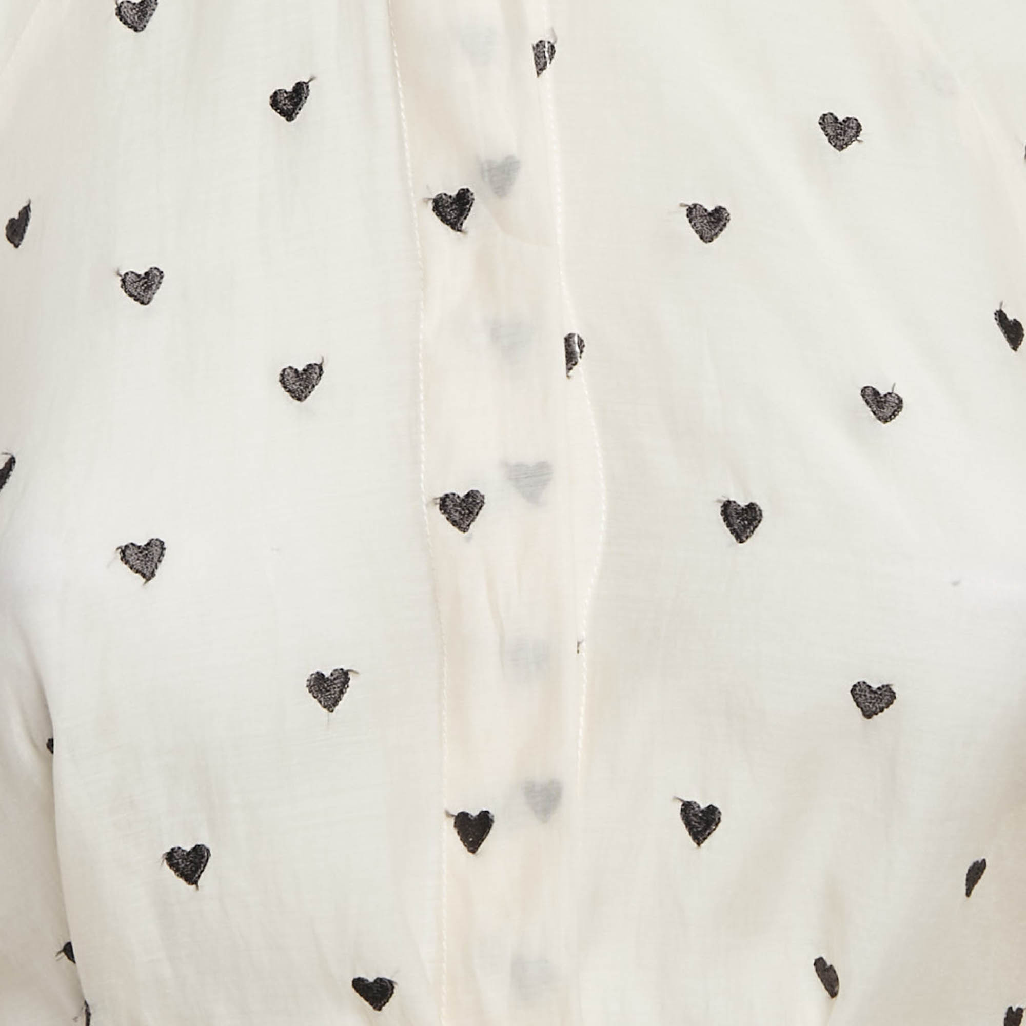 Zimmermann Cream Hearts Embroidered Cotton Blend Blouse S