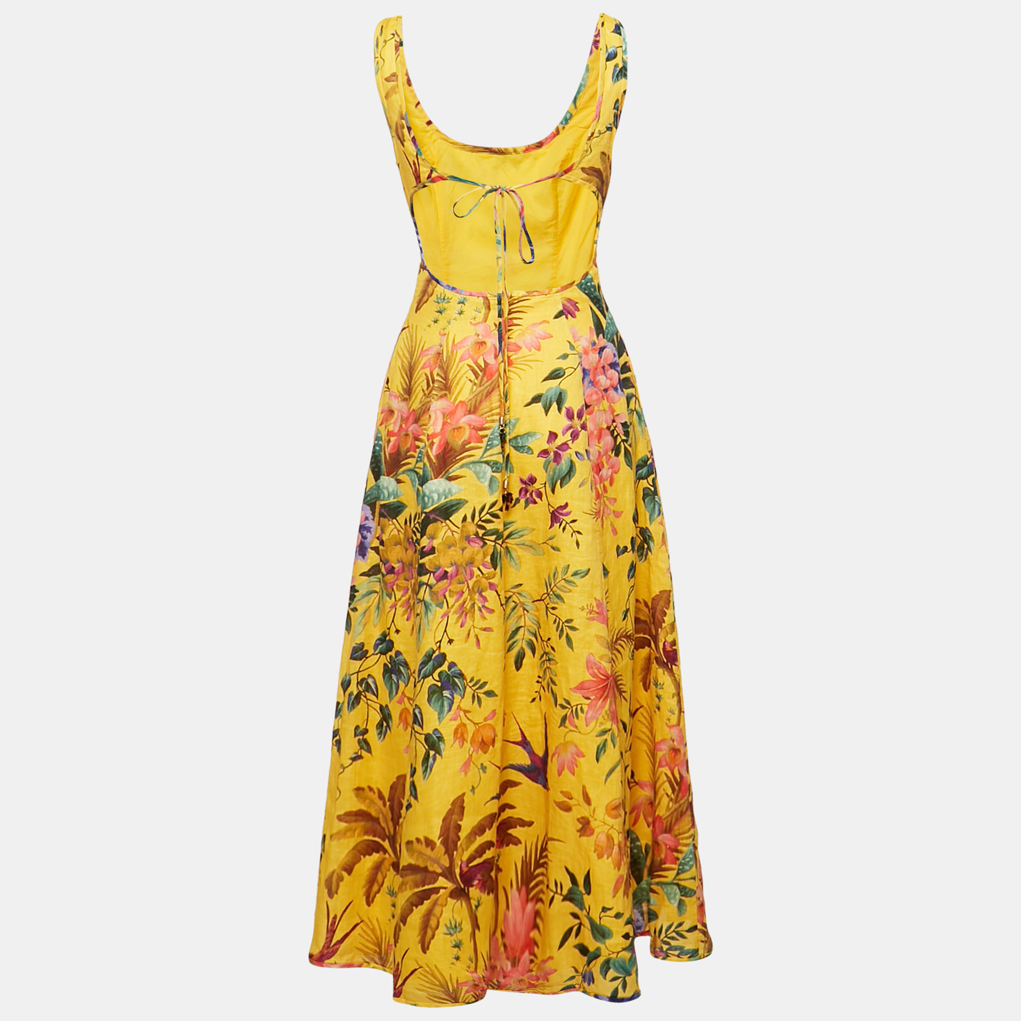 Zimmermann Yellow Floral Print Linen Tropicana Cut-Out Midi Dress XS