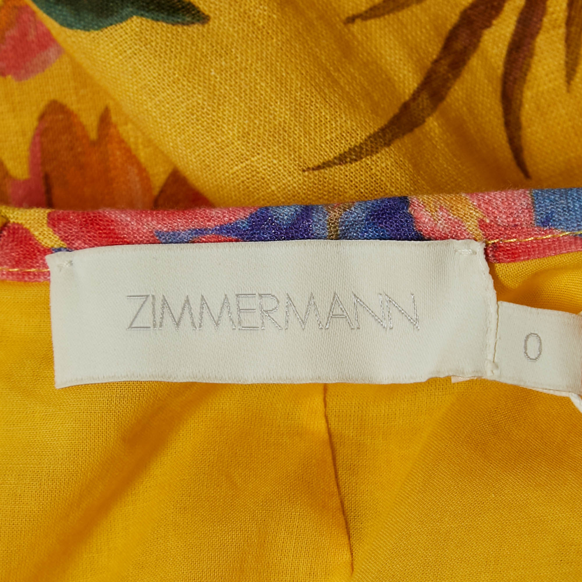 Zimmermann Yellow Floral Print Linen Tropicana Cut-Out Midi Dress XS