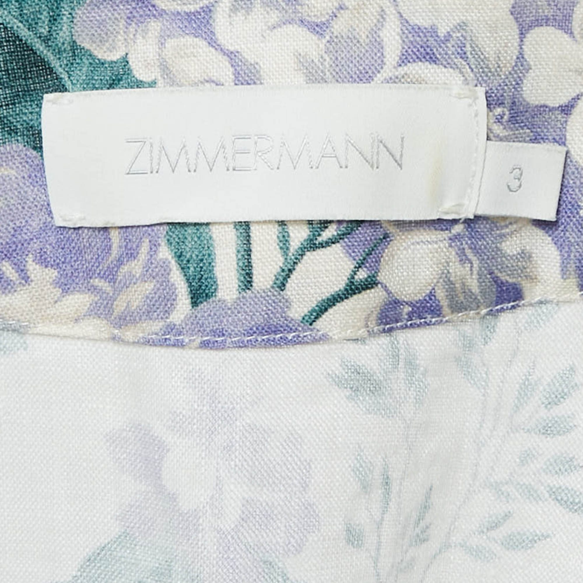 Zimmermann Off White Floral Print Linen Mini Wrap Dress L