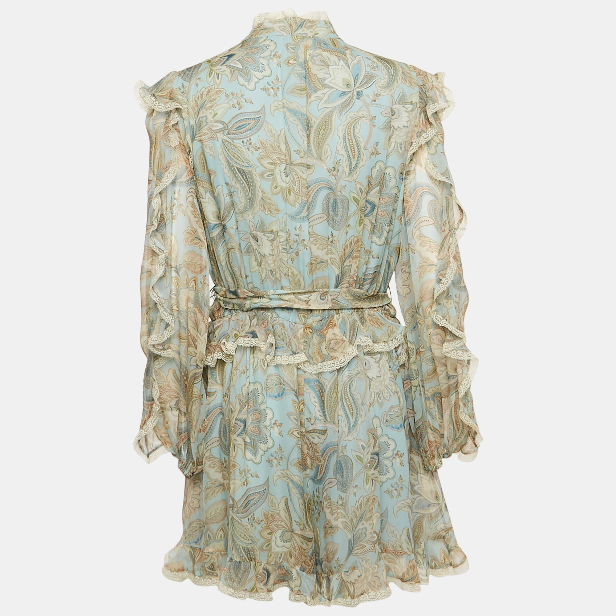 Zimmermann Blue Paisley Print Silk Lace Insert Playsuit L