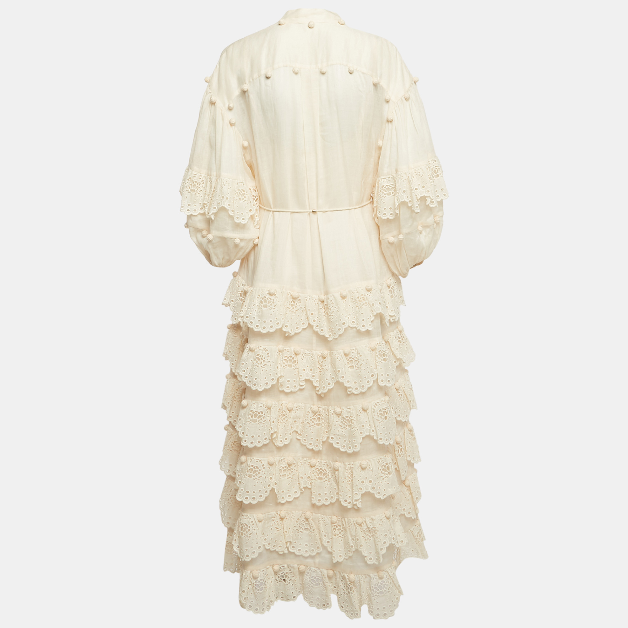 Zimmermann Cream Ramie Broderie Anglaise Tiered Midi Dress M