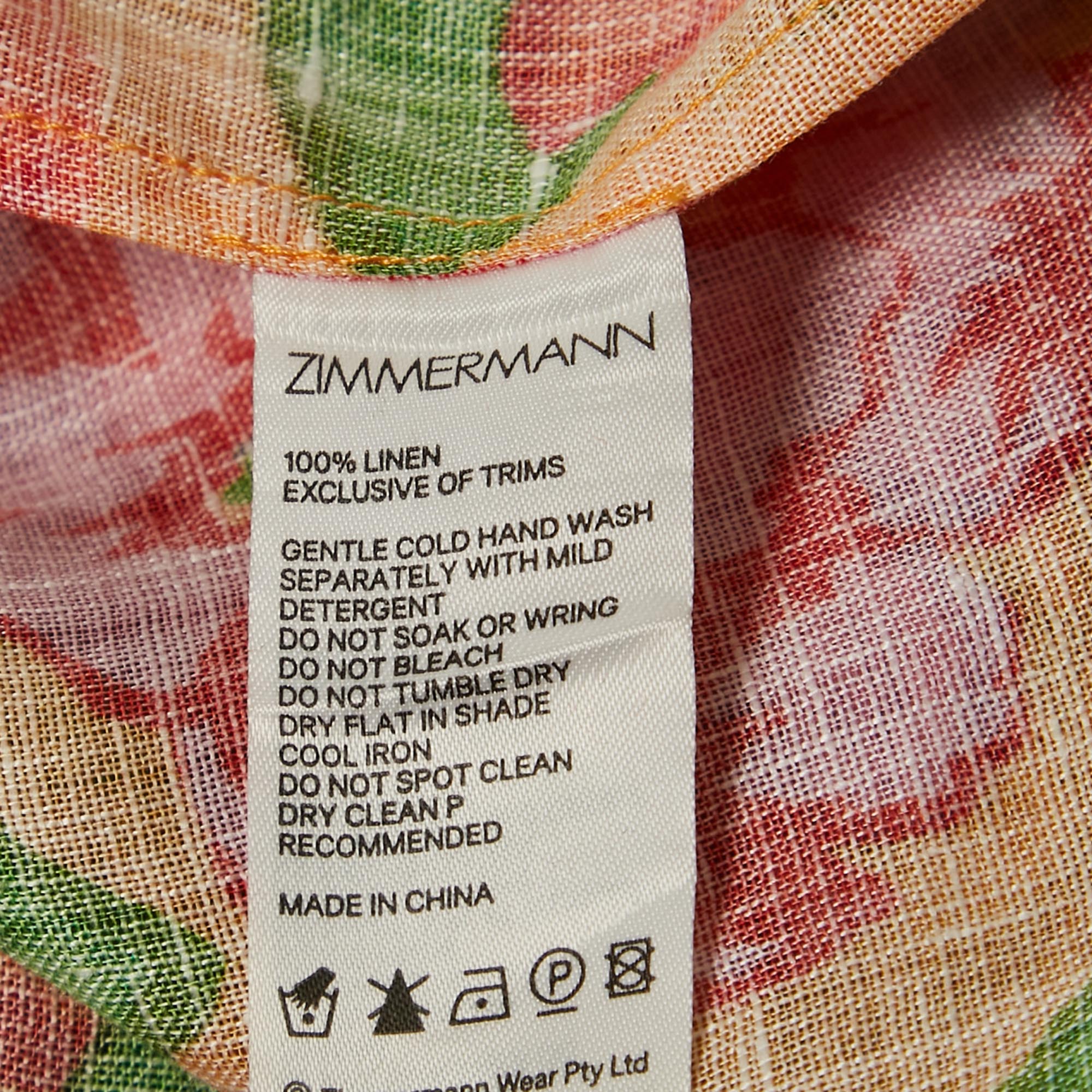 Zimmermann Multicolor Floral Print Linen Off-Shoulder Mini Dress L