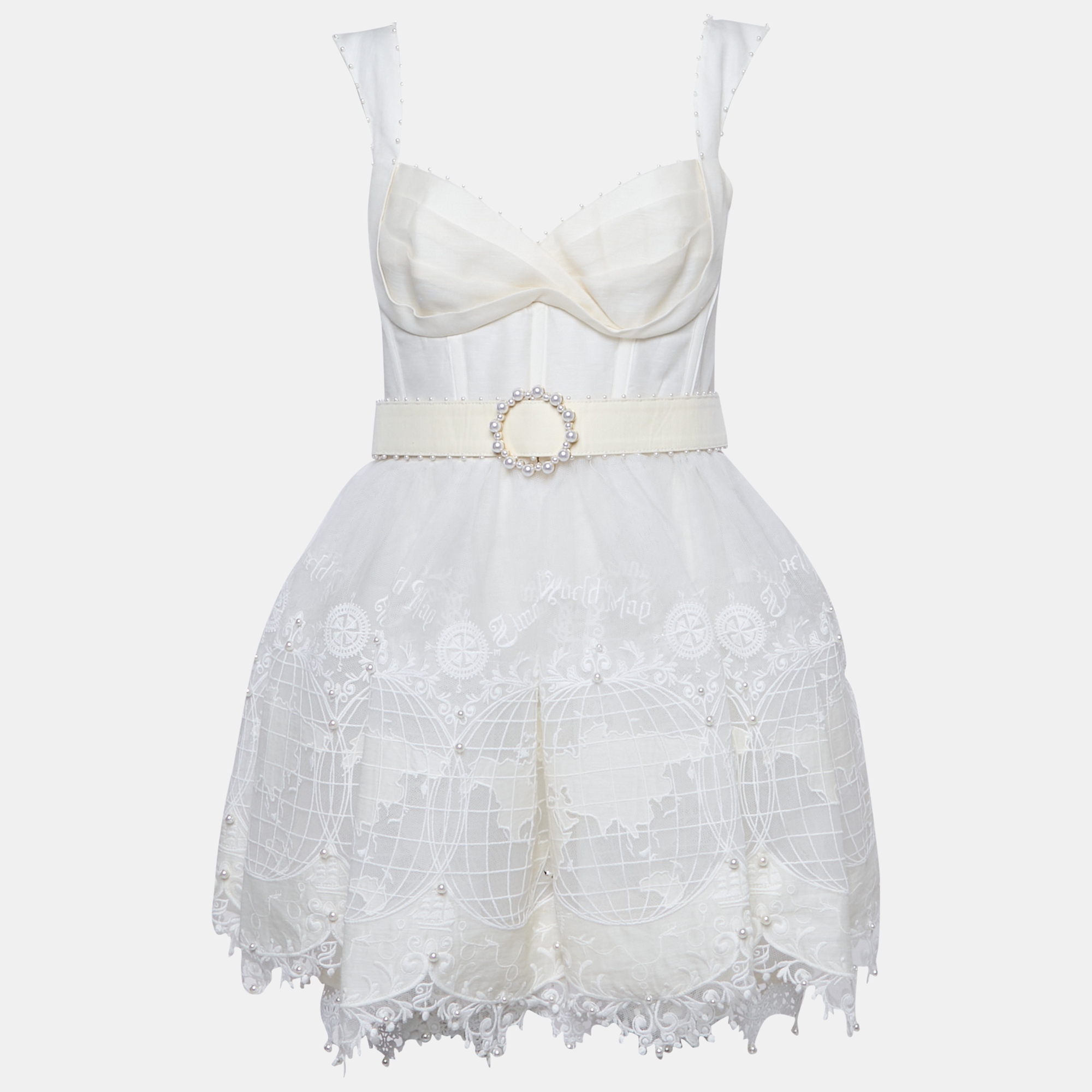 Zimmermann White Map Embroidered Tulle and Linen High-Tide Mini Dress M
Zimmermann White Map Embroidered Tulle and Linen High-Tide Mini Dress M