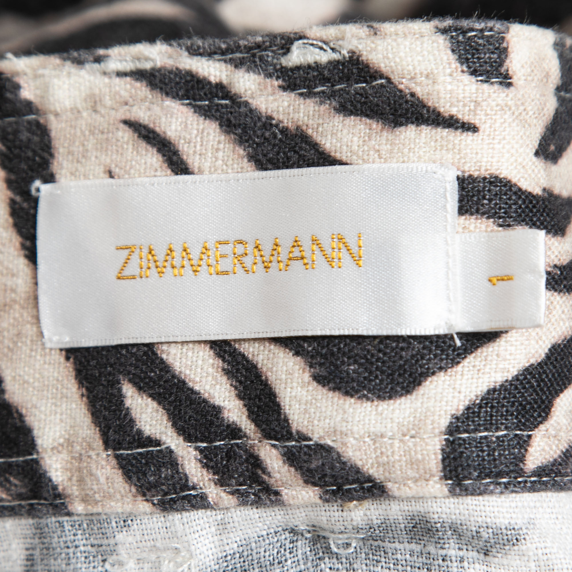 Zimmermann Beige Zebra Print Linen Belted Mini Skirt M